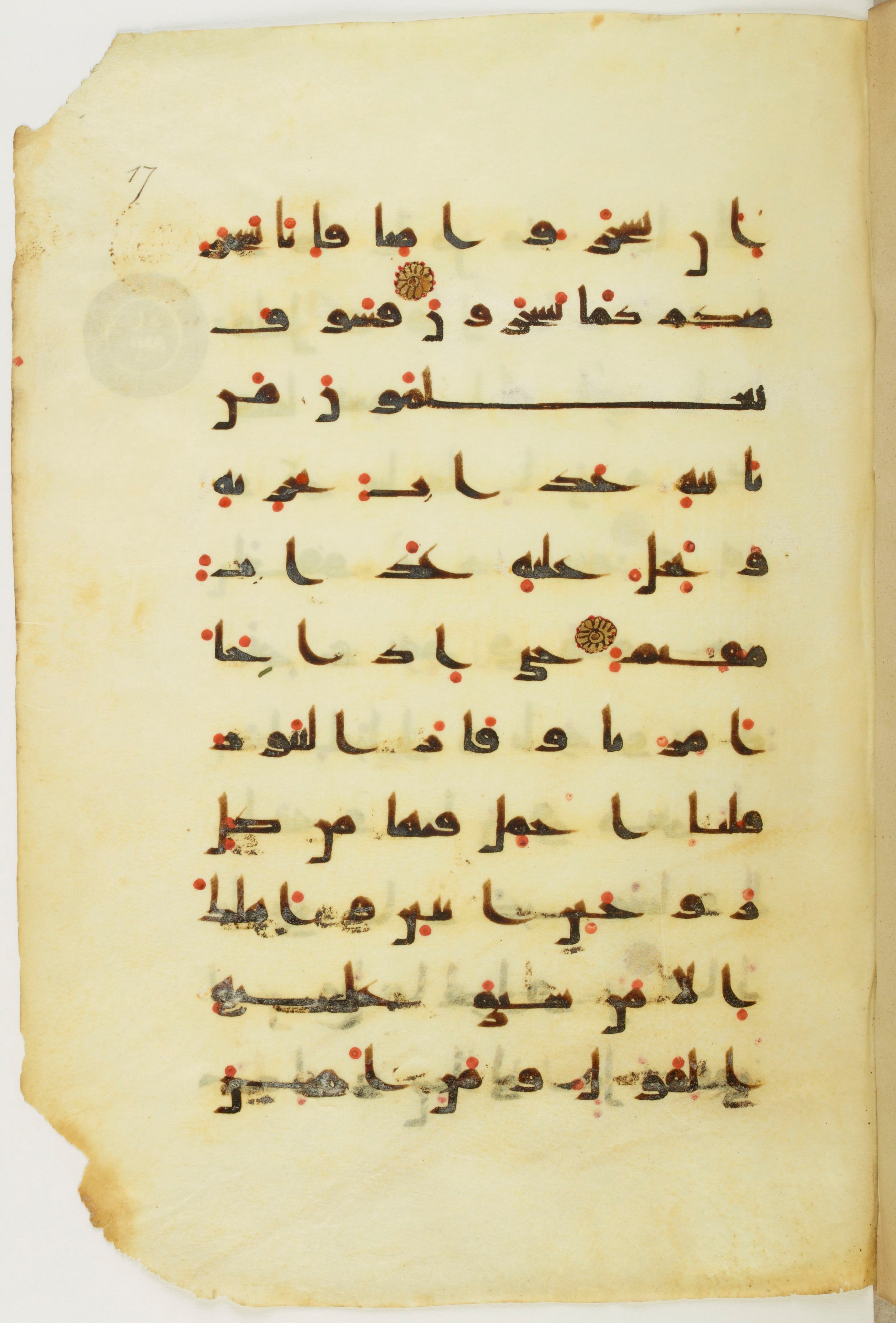 Paris, Bibliothèque nationale de France, Arabe 342 (a), in kūfī D.Va script, showing Surah 11:39 from Mid 8th to Late 10th Century AD found in Fustat (Old Cairo), Egypt, currently housed at Bibliothèque nationale de France, Paris