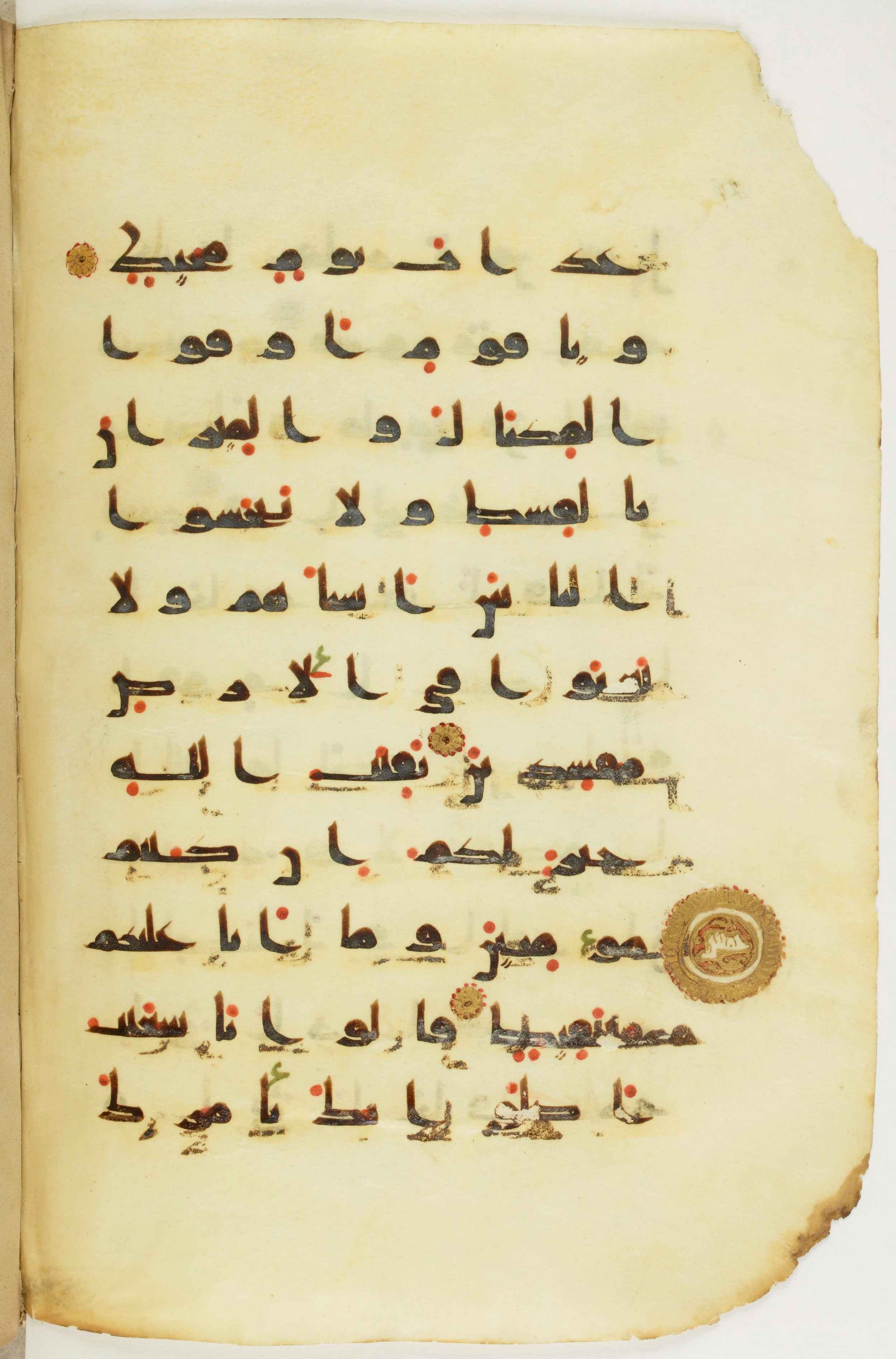 Paris, Bibliothèque nationale de France, Arabe 342 (a), in kūfī D.Va script, showing Surah 11:85 from Mid 8th to Late 10th Century AD found in Fustat (Old Cairo), Egypt, currently housed at Bibliothèque nationale de France, Paris