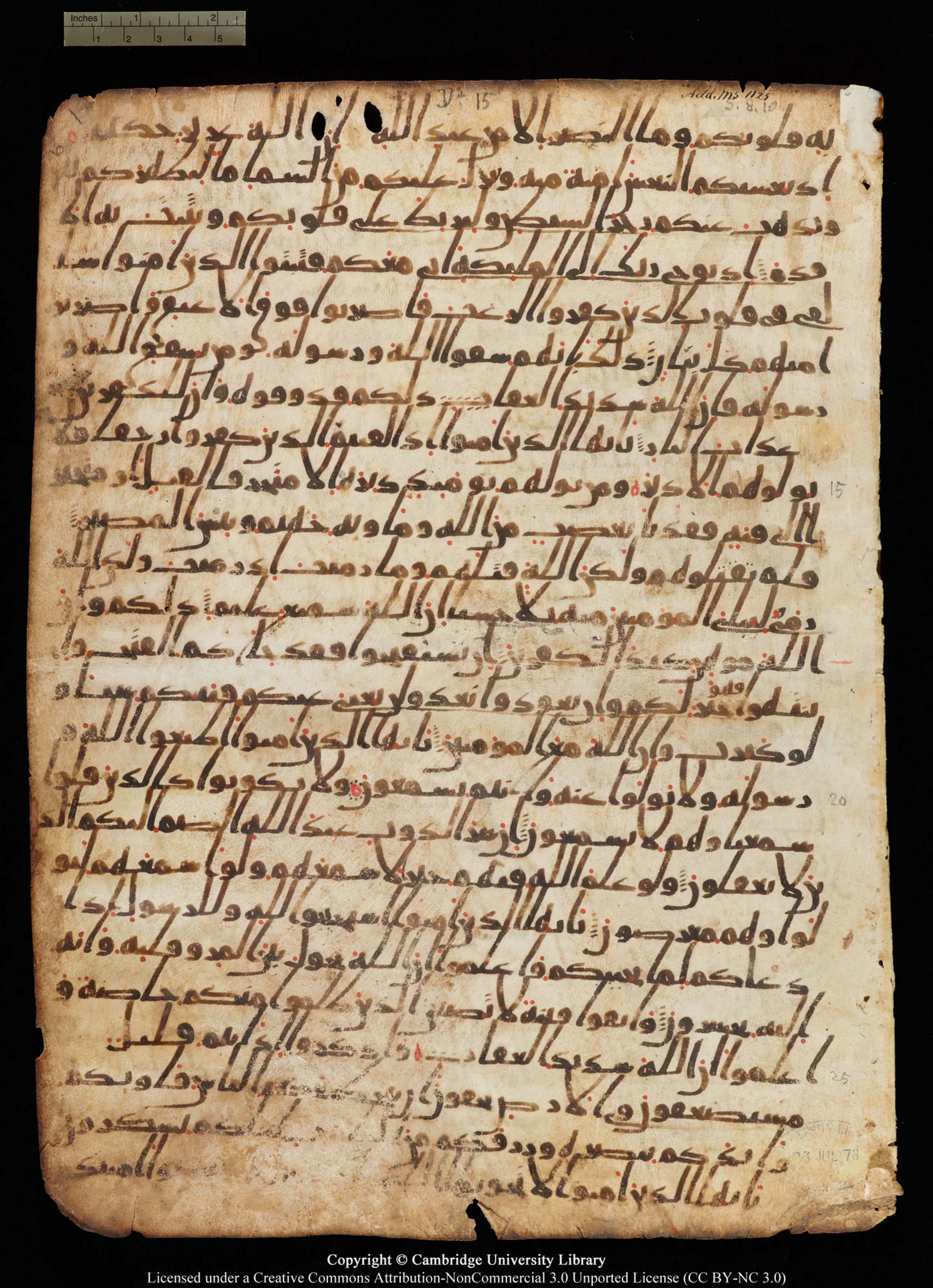 Paris, Bibliothèque nationale de France, Arabe 6140 (a), in Ḥiǧāzī I script, showing Surah 8:21 from Mid 7th to Mid 8th Century AD found in Damascus, Syria, currently housed at Bibliothèque nationale de France, Paris