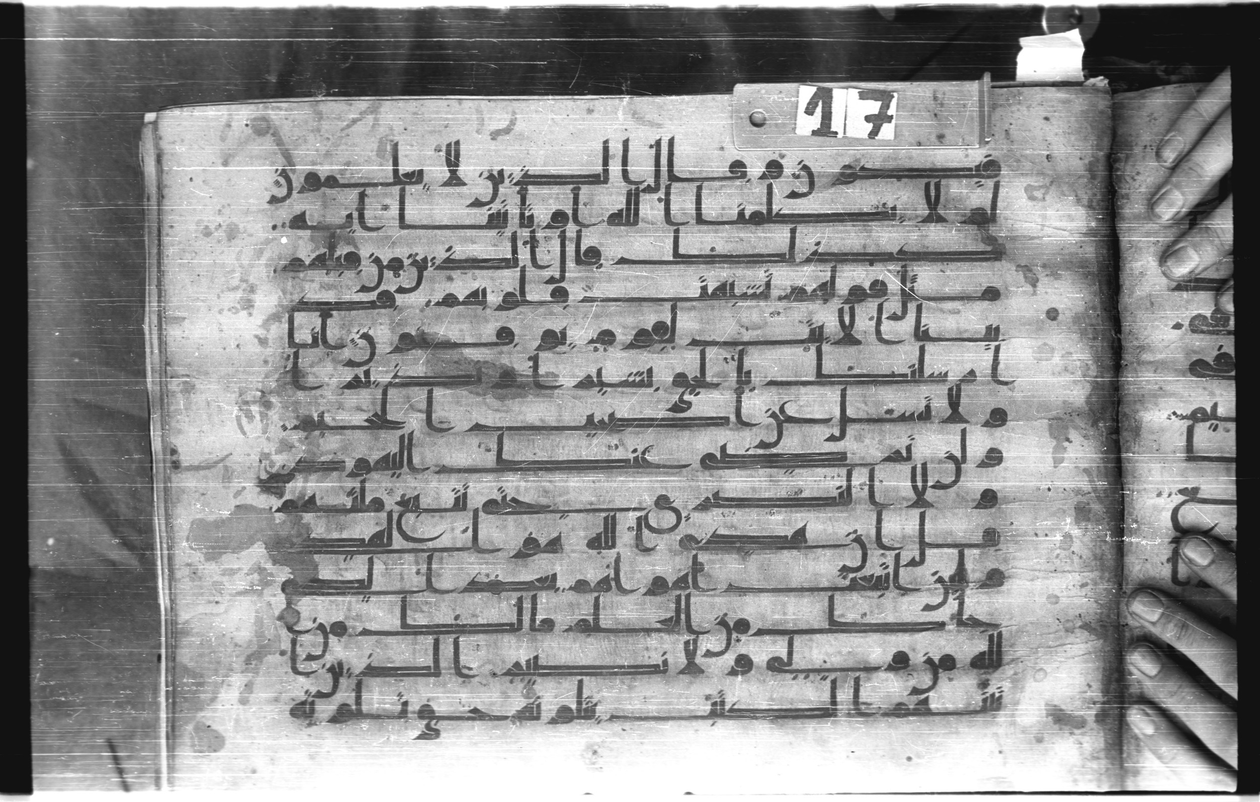 Istanbul, Topkapı Palace Museum, "Saray 50386" (Karatay 42) (Scan 1), in kūfī, type F.I script, showing Surah 2:121 from Mid-8th to Late 9th Century AD found in Unknown provenance, currently housed at Topkapı Palace Museum (Topkapı Sarayı Müzesi), Istanbul, Turkey
