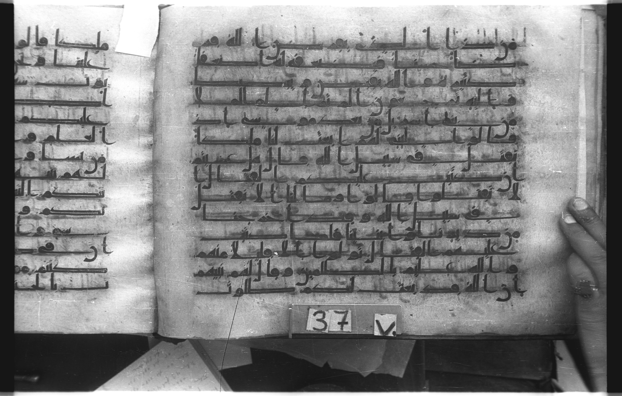 Istanbul, Topkapı Palace Museum, "Saray 50386" (Karatay 42) (Scan 1), in kūfī, type F.I script, showing Surah 2:247 from Mid-8th to Late 9th Century AD found in Unknown provenance, currently housed at Topkapı Palace Museum (Topkapı Sarayı Müzesi), Istanbul, Turkey