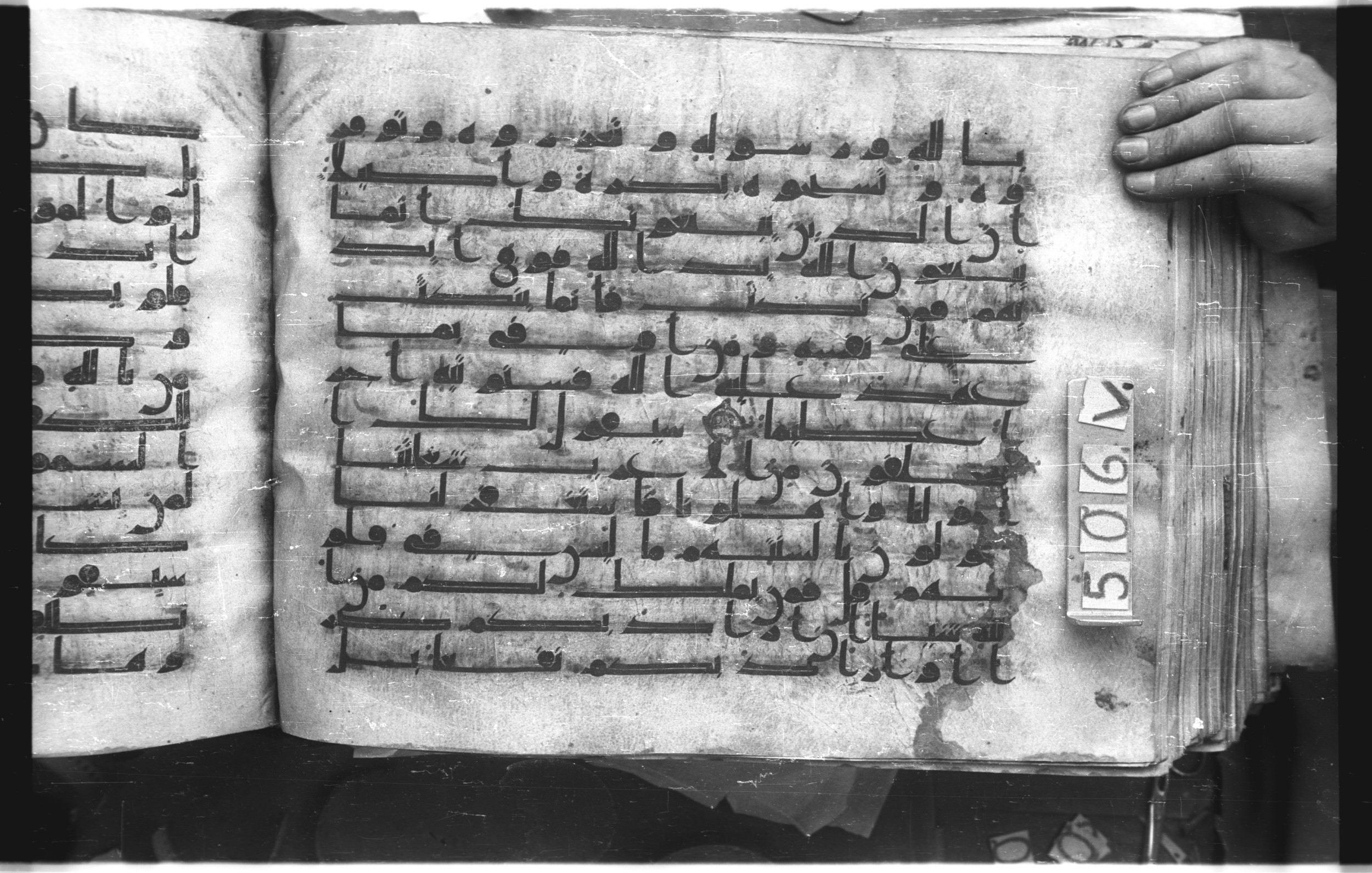 Istanbul, Topkapı Palace Museum, "Saray 50386" (Karatay 42) (Scan 2), in kūfī, type F.I script, showing Surah 48:9 from Mid-8th to Late 9th Century AD found in Unknown provenance, currently housed at Topkapı Palace Museum (Topkapı Sarayı Müzesi), Istanbul, Turkey