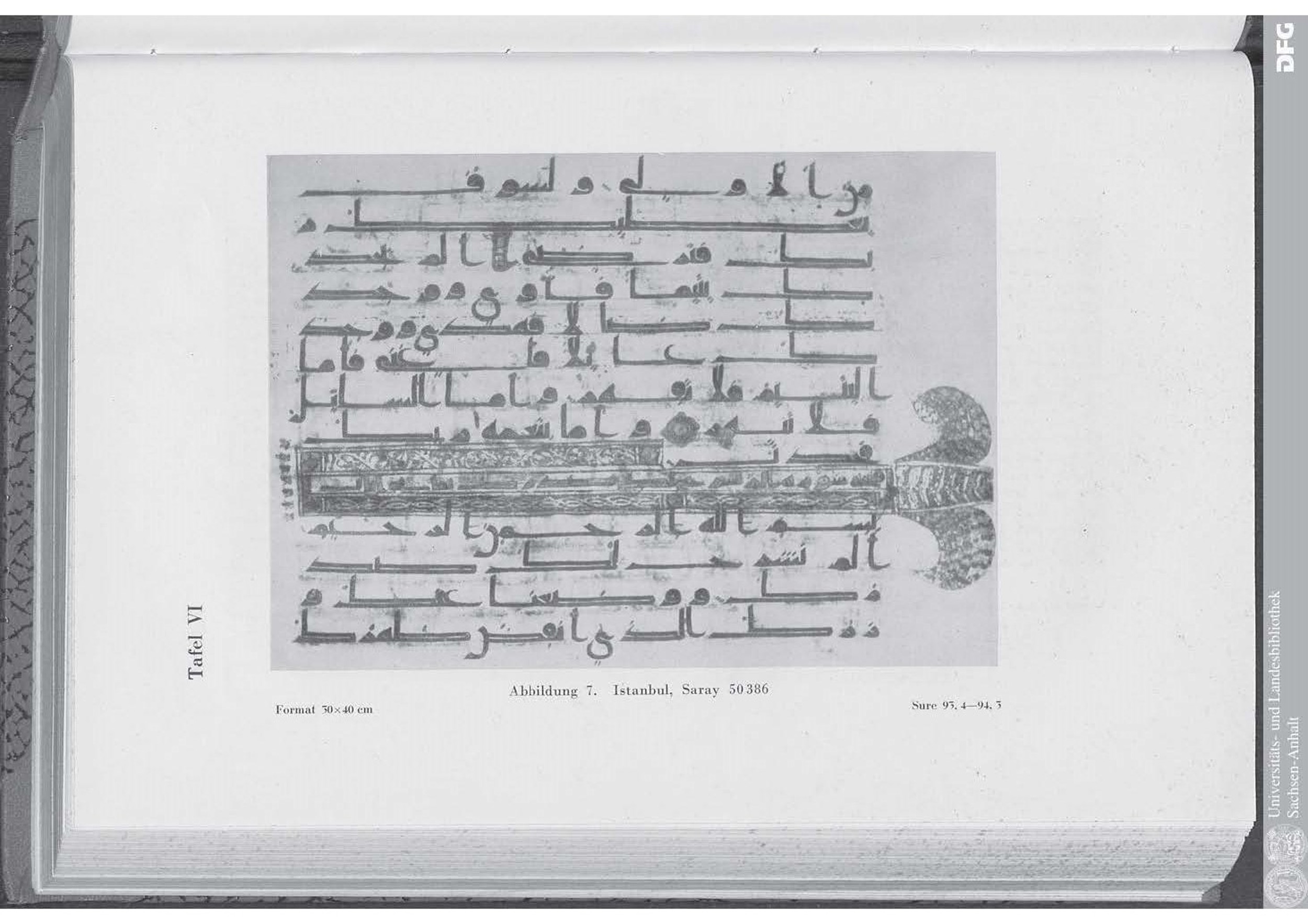 Istanbul, Topkapı Palace Museum, "Saray 50386" (Karatay 42) (Scan 2), in kūfī, type F.I script, showing Surah 94:2 from Mid-8th to Late 9th Century AD found in Unknown provenance, currently housed at Topkapı Palace Museum (Topkapı Sarayı Müzesi), Istanbul, Turkey