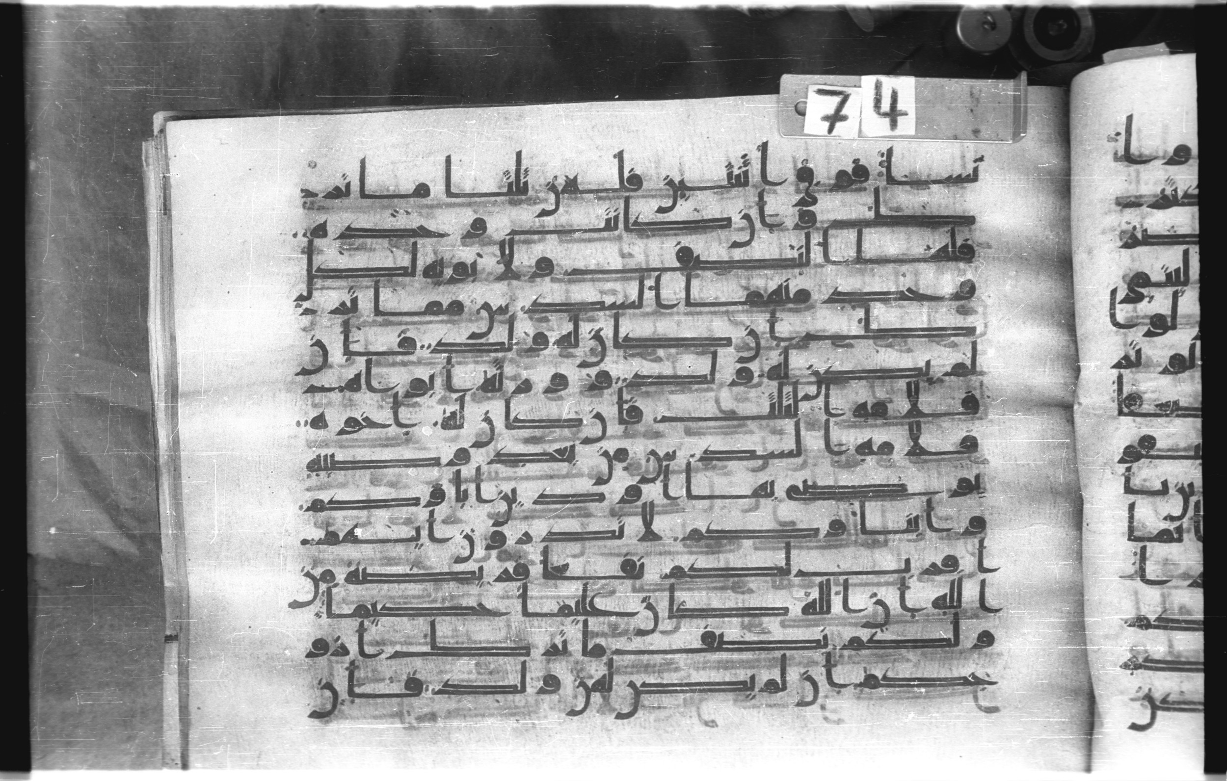 Istanbul, Topkapı Palace Museum, "Saray 50386" (Karatay 42) (Scan 1), in kūfī, type F.I script, showing Surah 4:12 from Mid-8th to Late 9th Century AD found in Unknown provenance, currently housed at Topkapı Palace Museum (Topkapı Sarayı Müzesi), Istanbul, Turkey
