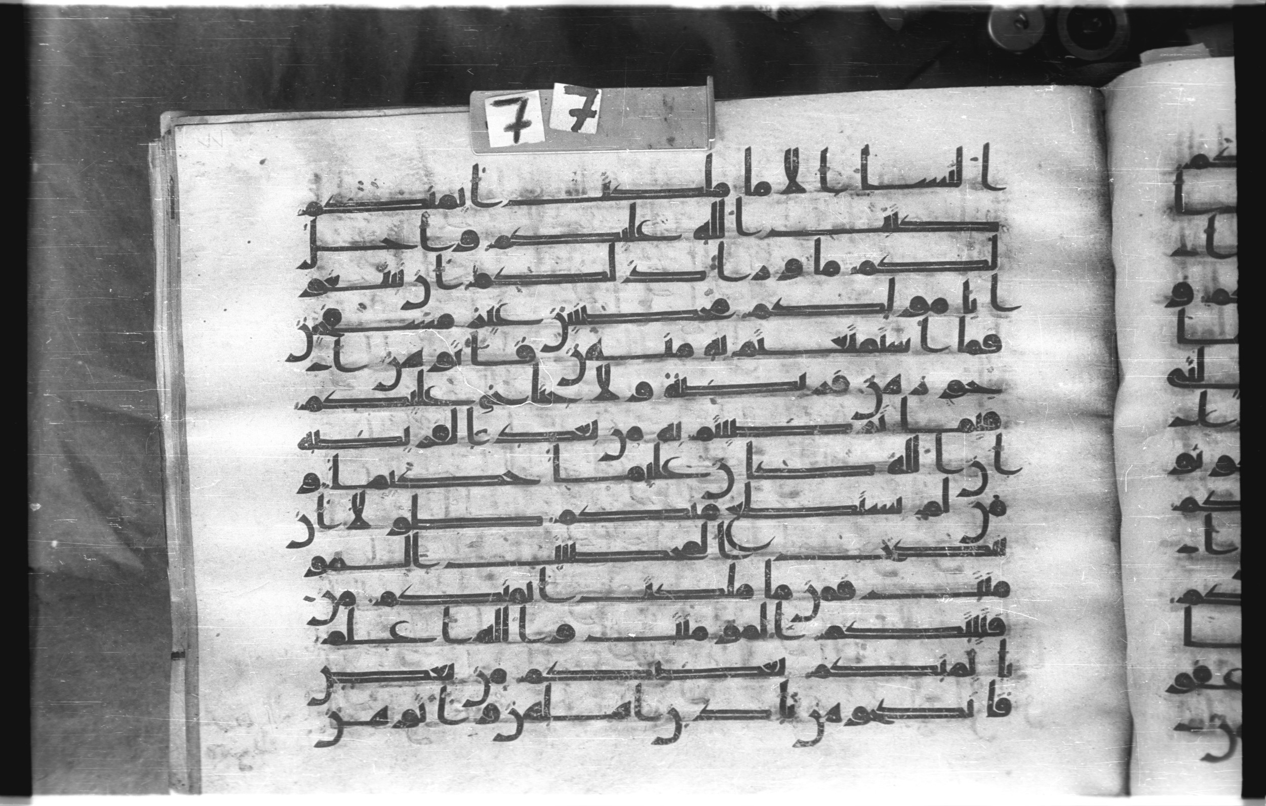 Istanbul, Topkapı Palace Museum, "Saray 50386" (Karatay 42) (Scan 1), in kūfī, type F.I script, showing Surah 4:25 from Mid-8th to Late 9th Century AD found in Unknown provenance, currently housed at Topkapı Palace Museum (Topkapı Sarayı Müzesi), Istanbul, Turkey