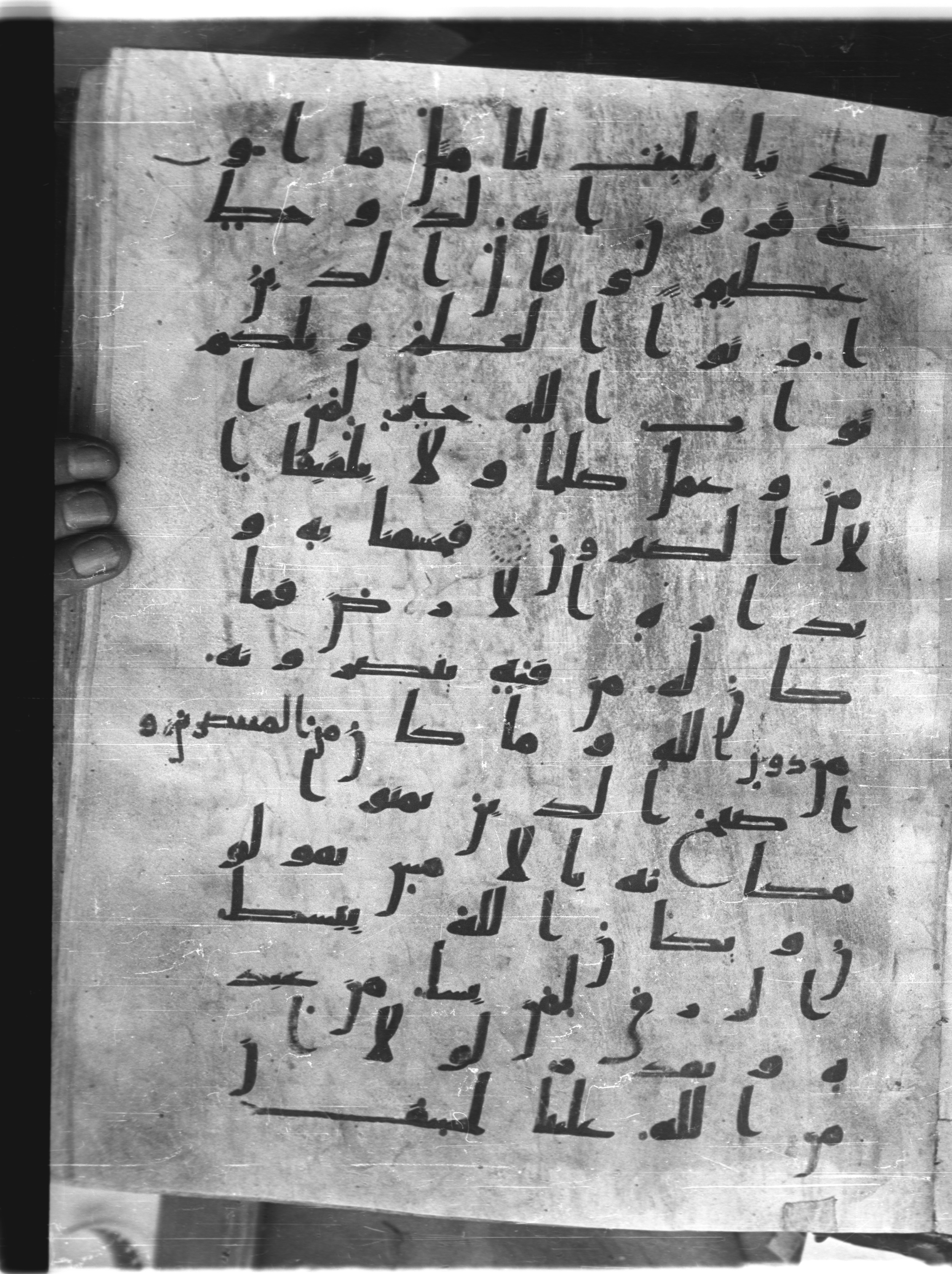 Saray Medina 1a (Karatay 3) (Scan 2), in Kūfī script, showing Surah 28:79 from 8th Century AD found in Medina, currently housed at Topkapı Palace Museum, Istanbul