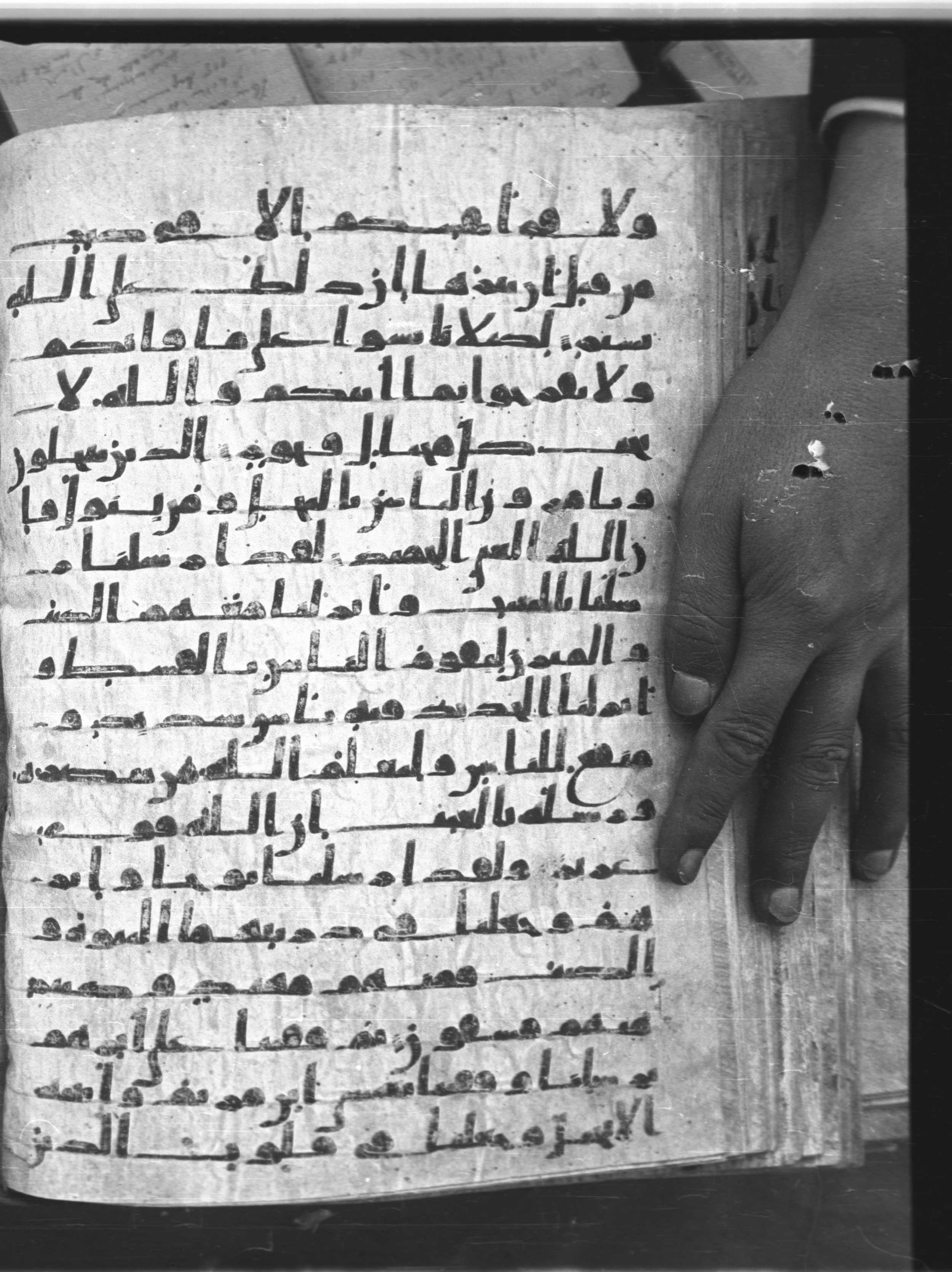 Saray Medina 1a (Karatay 3) (Scan 2), in Kūfī script, showing Surah 57:22 from 8th Century AD found in Medina, currently housed at Topkapı Palace Museum, Istanbul