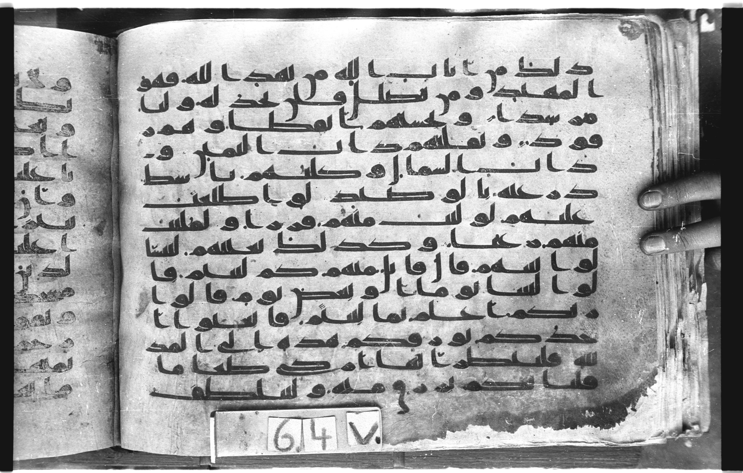 Topkapı Palace Museum, "Saray Medina 1b" (M. 3) (Scan 1), in Kufic (Type C.III) script, showing Surah 18:19 from 8th to 10th Century AD found in Medina, Saudi Arabia, currently housed at Topkapı Palace Museum, Istanbul, Turkey
