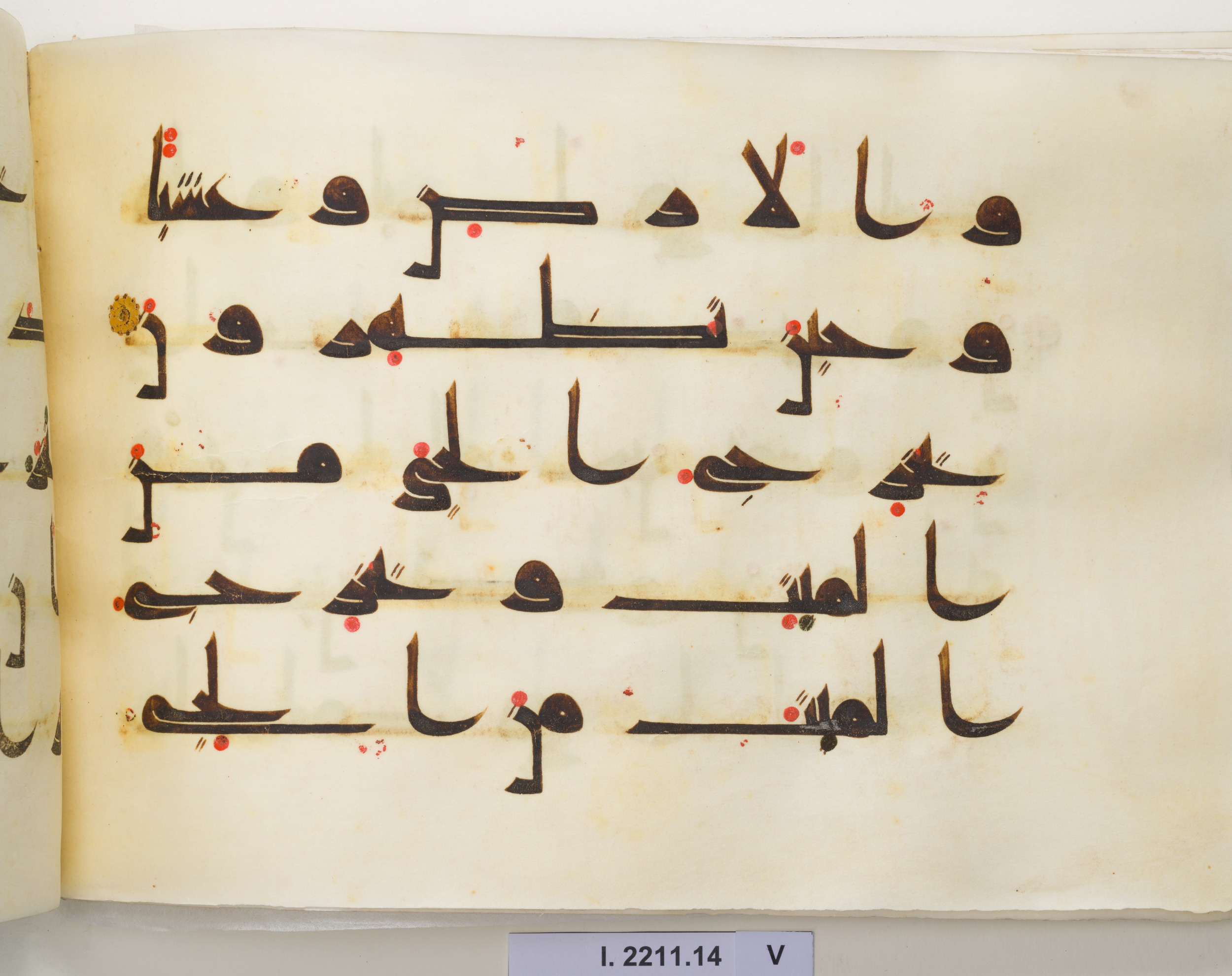 Berlin, Museum für Islamische Kunst I. 2211 (Scan 2), in kūfī D.I script, showing Surah 30:18 from Mid 8th to Late 9th Century AD found in Unknown, currently housed at Museum für Islamische Kunst, Berlin