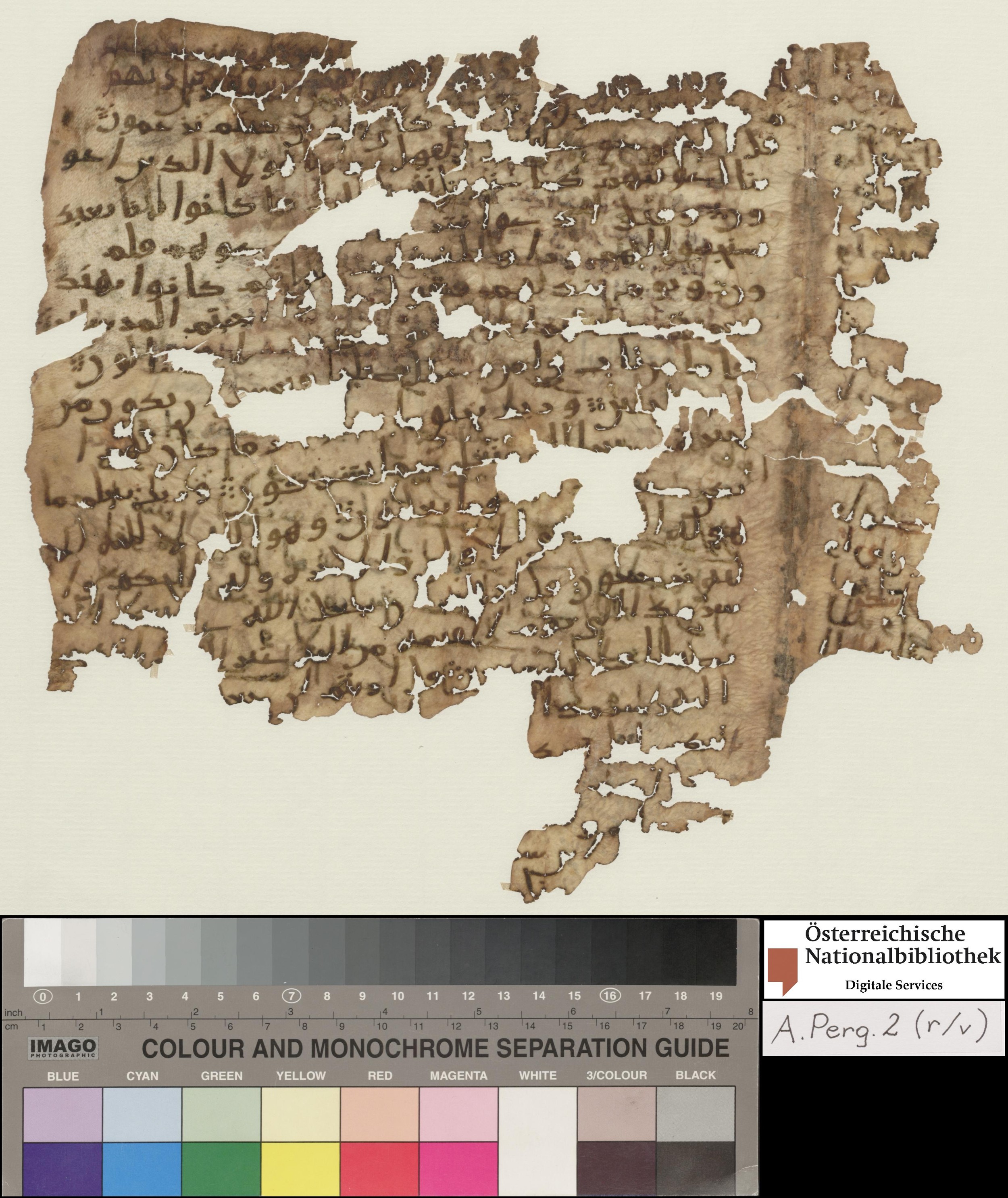 Vienna, Österreichische Nationalbibliothek, A Perg. 2, in ḥiǧāzī script, showing Surah 28:71 from Mid to Late 7th Century AD found in Egypt, currently housed at Österreichische Nationalbibliothek, Vienna