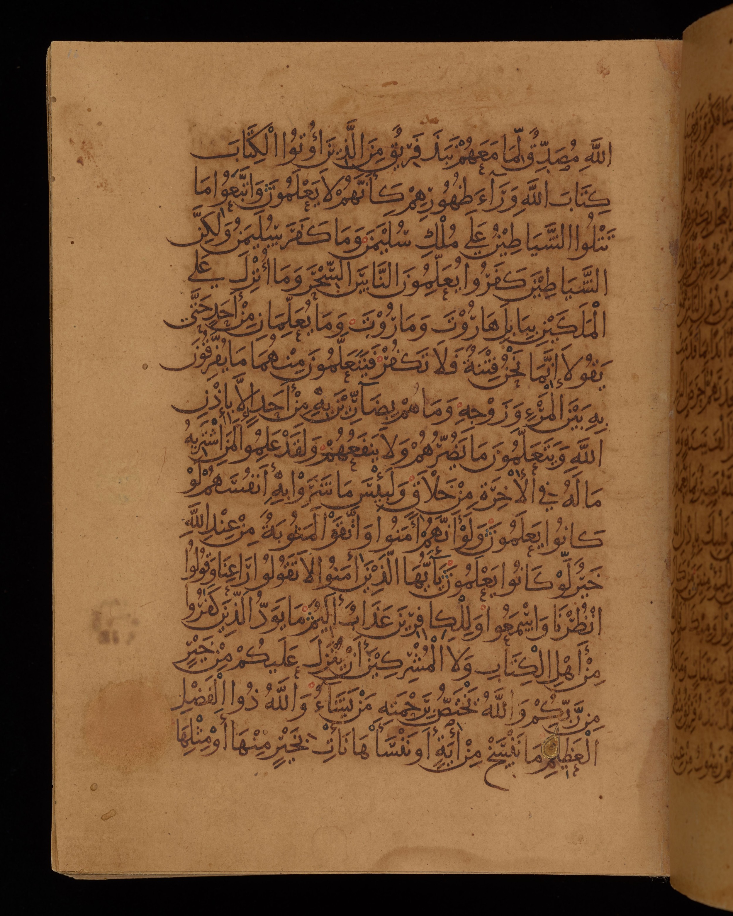 Dublin, Chester Beatty Library, Is 1431 (Scan 2), in Nasḫī script, showing Surah 2:101 from Early 11th Century AD found in Baghdad, currently housed at Chester Beatty Library, Dublin, Ireland