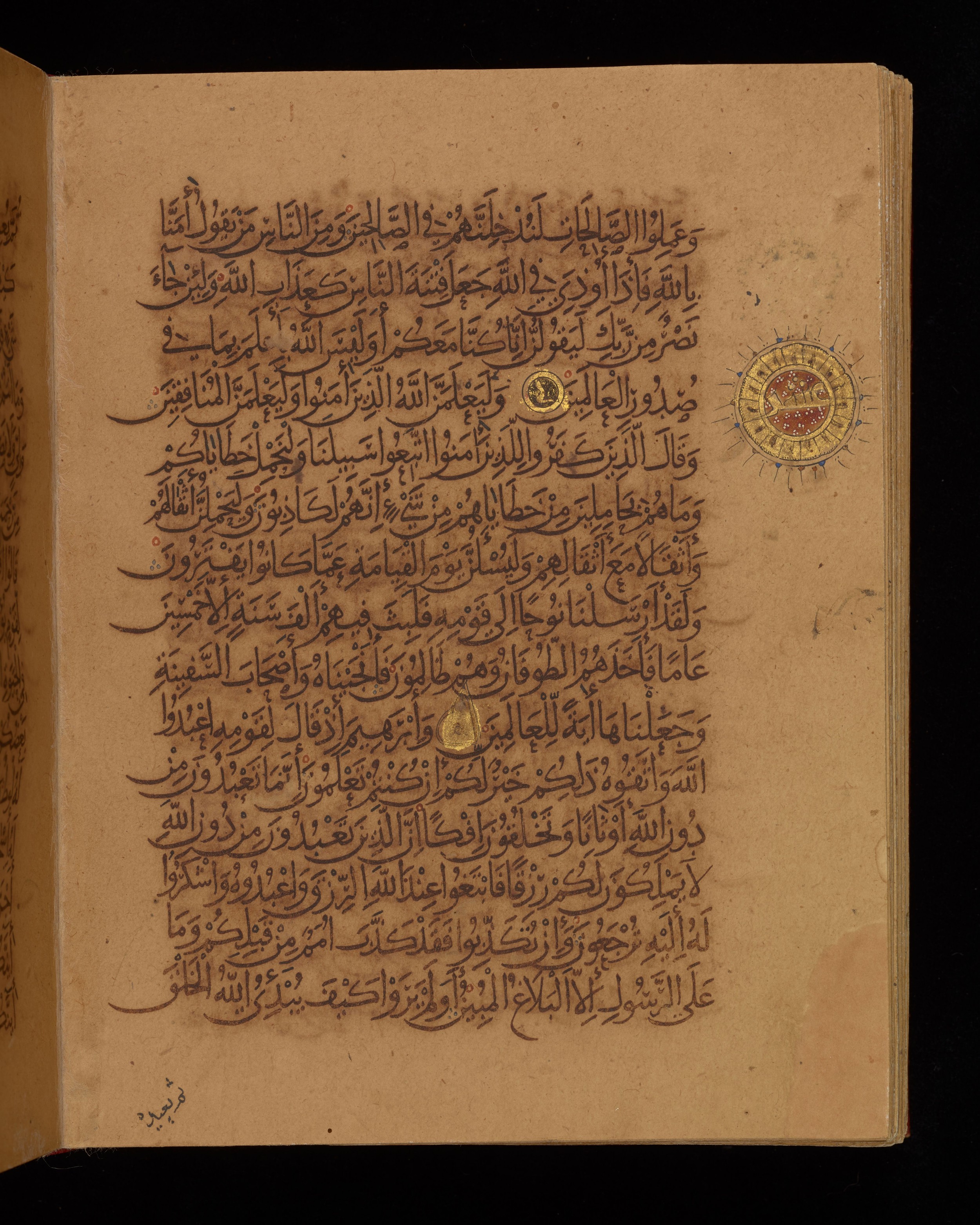 Dublin, Chester Beatty Library, Is 1431 (Scan 2), in Nasḫī script, showing Surah 29:9 from Early 11th Century AD found in Baghdad, currently housed at Chester Beatty Library, Dublin, Ireland