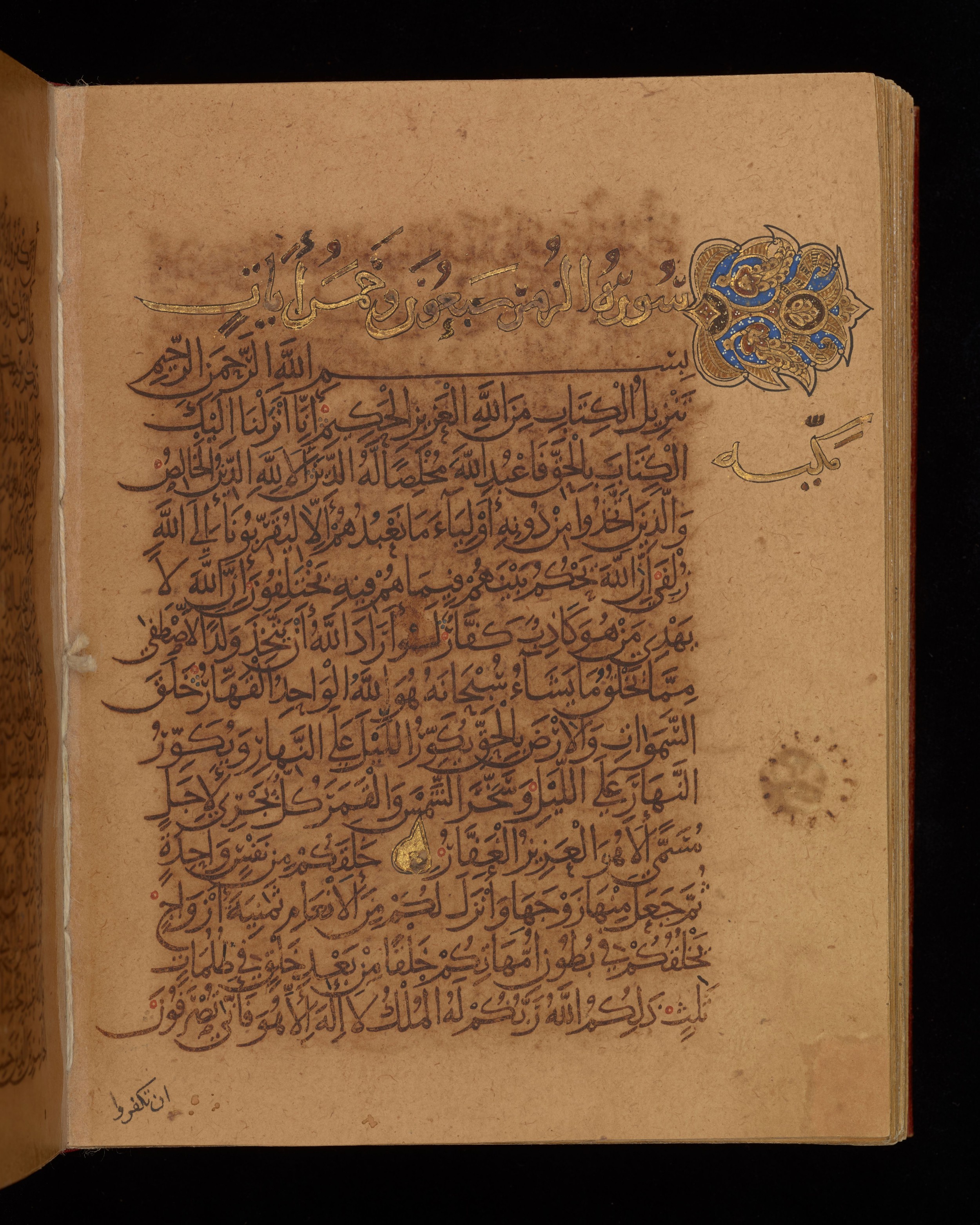 Dublin, Chester Beatty Library, Is 1431, in Nasḫī script, showing Surah 39:4 from Early 11th Century AD found in Baghdad, currently housed at Chester Beatty Library, Dublin, Ireland