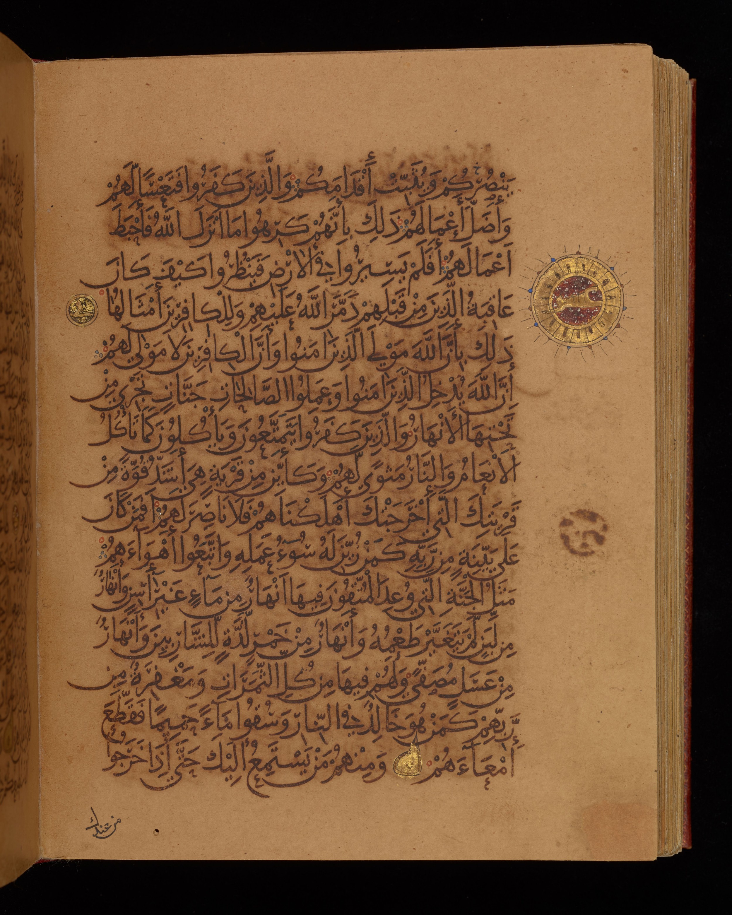 Dublin, Chester Beatty Library, Is 1431, in Nasḫī script, showing Surah 47:13 from Early 11th Century AD found in Baghdad, currently housed at Chester Beatty Library, Dublin, Ireland