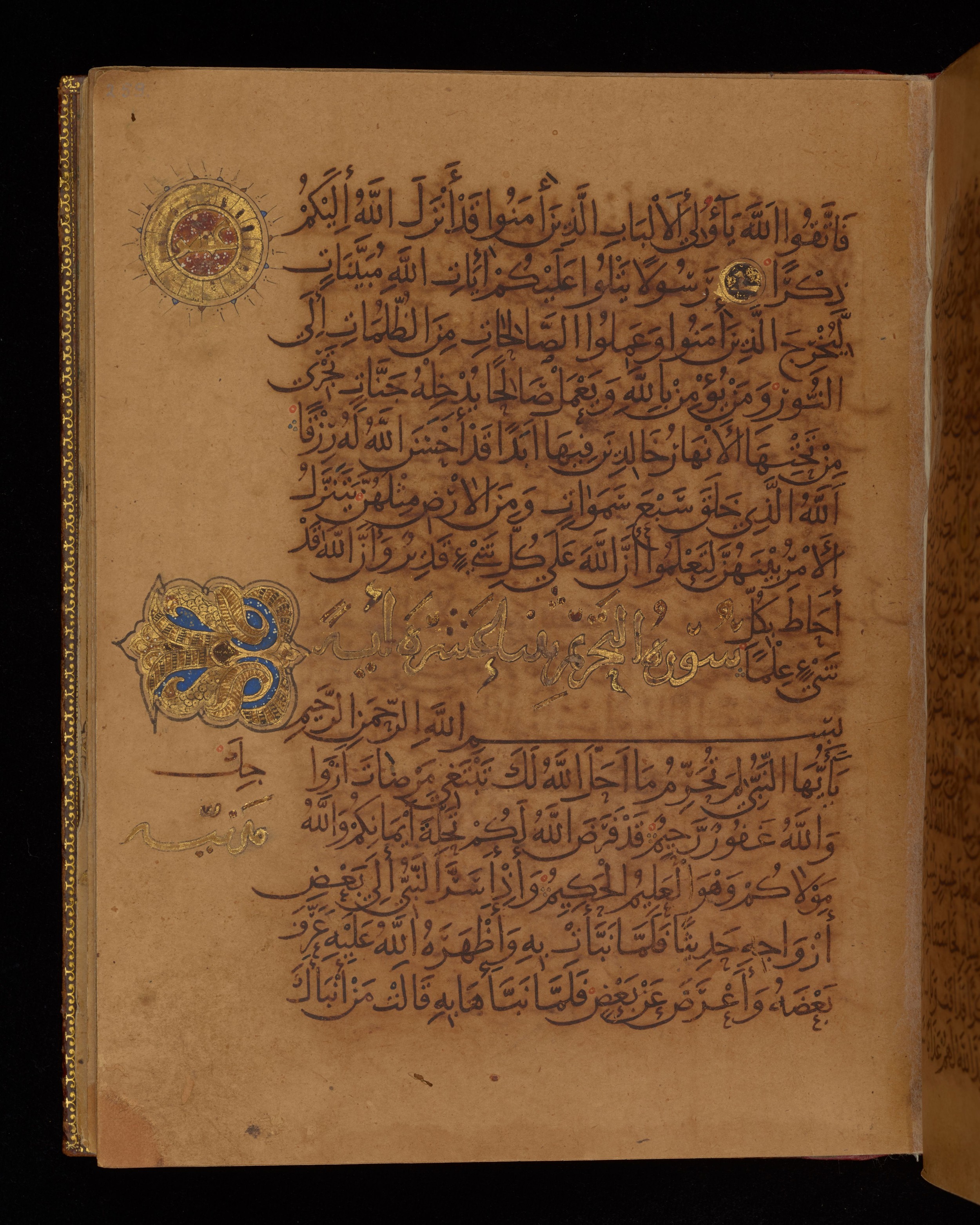 Dublin, Chester Beatty Library, Is 1431 (Scan 2), in Nasḫī script, showing Surah 65:10 from Early 11th Century AD found in Baghdad, currently housed at Chester Beatty Library, Dublin, Ireland