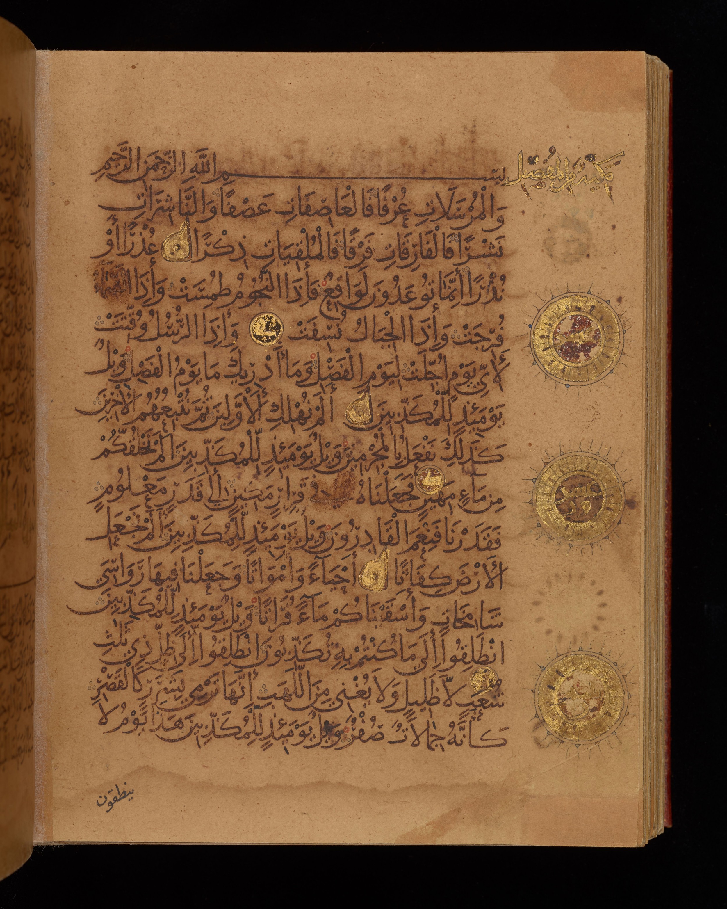 Dublin, Chester Beatty Library, Is 1431, in Nasḫī script, showing Surah 77:21 from Early 11th Century AD found in Baghdad, currently housed at Chester Beatty Library, Dublin, Ireland