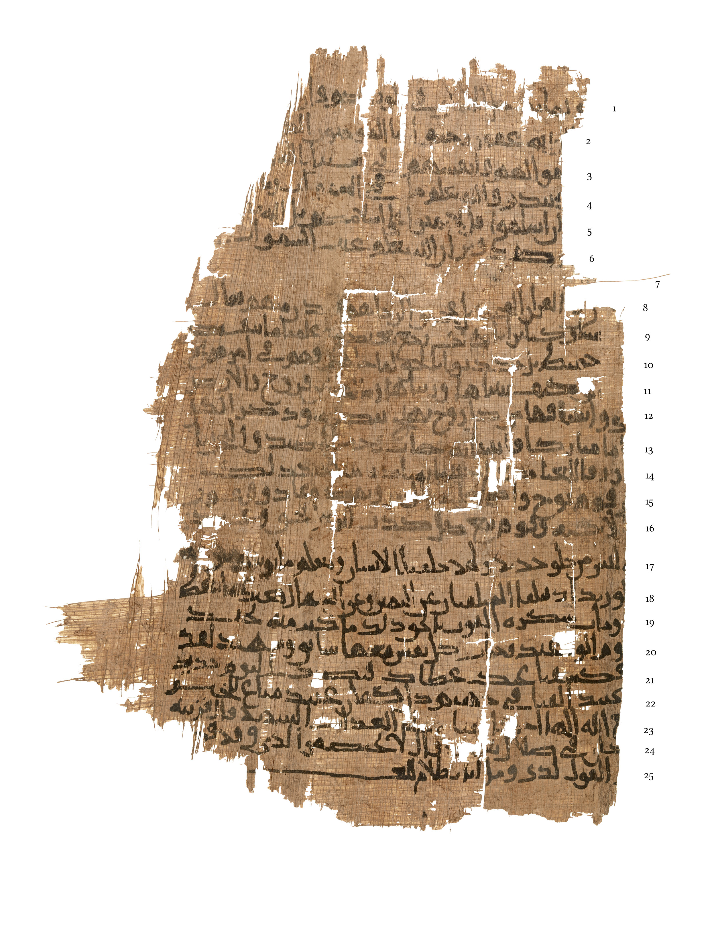 Cambridge, Michaelides Collection, No. 32, in Ḥiǧāzī I, Ḥiǧāzī II, Kūfī B.Ia script, showing Surah 50:21 from Mid 7th to Mid 8th Century AD found in Egypt, currently housed at University of Cambridge (formerly Michaelides Collection), Cambridge, UK