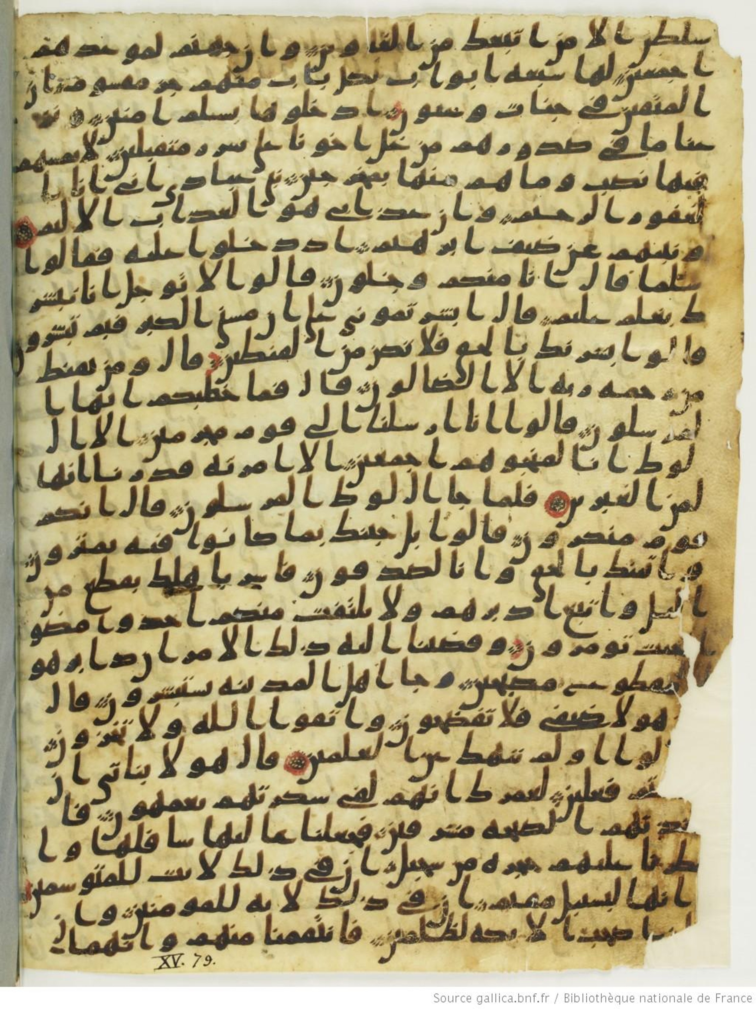 Paris, Bibliothèque nationale de France, Arabe 330 (a) (Scan 2), in Ḥiǧāzī III script, showing Surah 15:49 from 8th Century AD found in Fustat (Old Cairo), Egypt, currently housed at Bibliothèque nationale de France, Paris