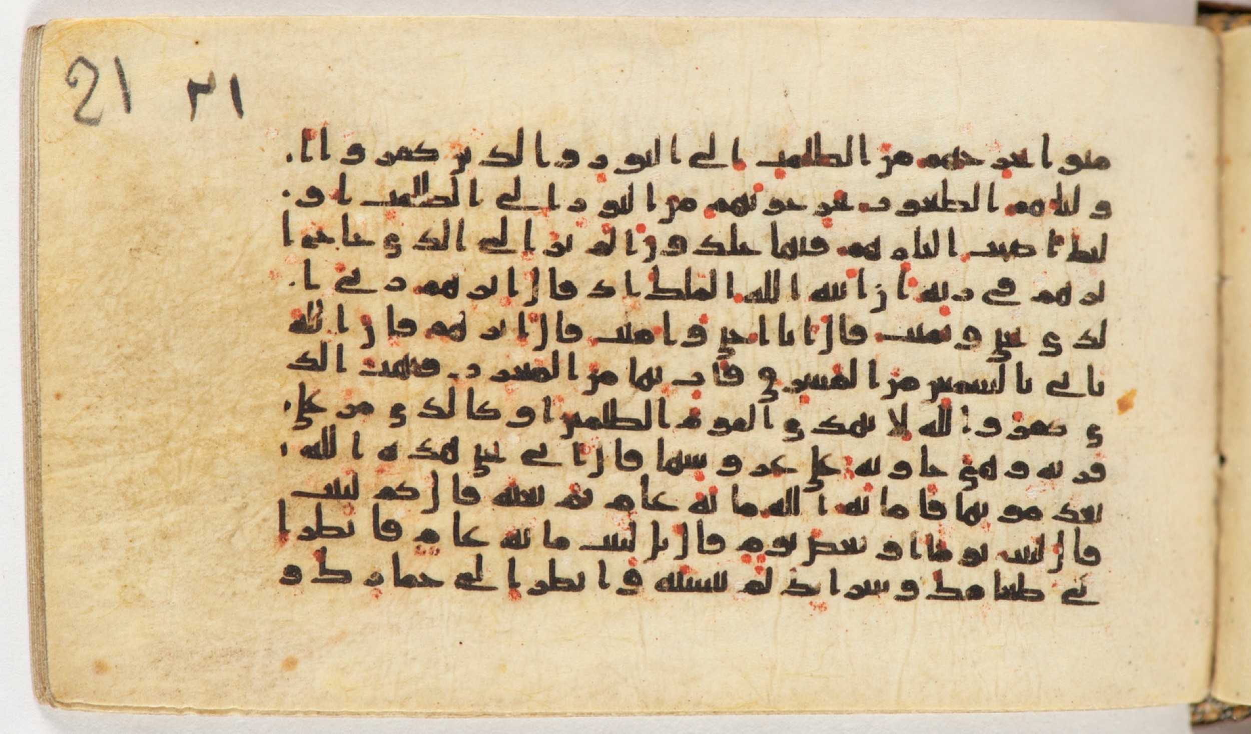 Arabe 399 (Scan 1), in Kufic B.II script, showing Surah 2:259 from Mid-8th to Late 9th Century AD found in Unknown, currently housed at Bibliothèque nationale de France, Paris