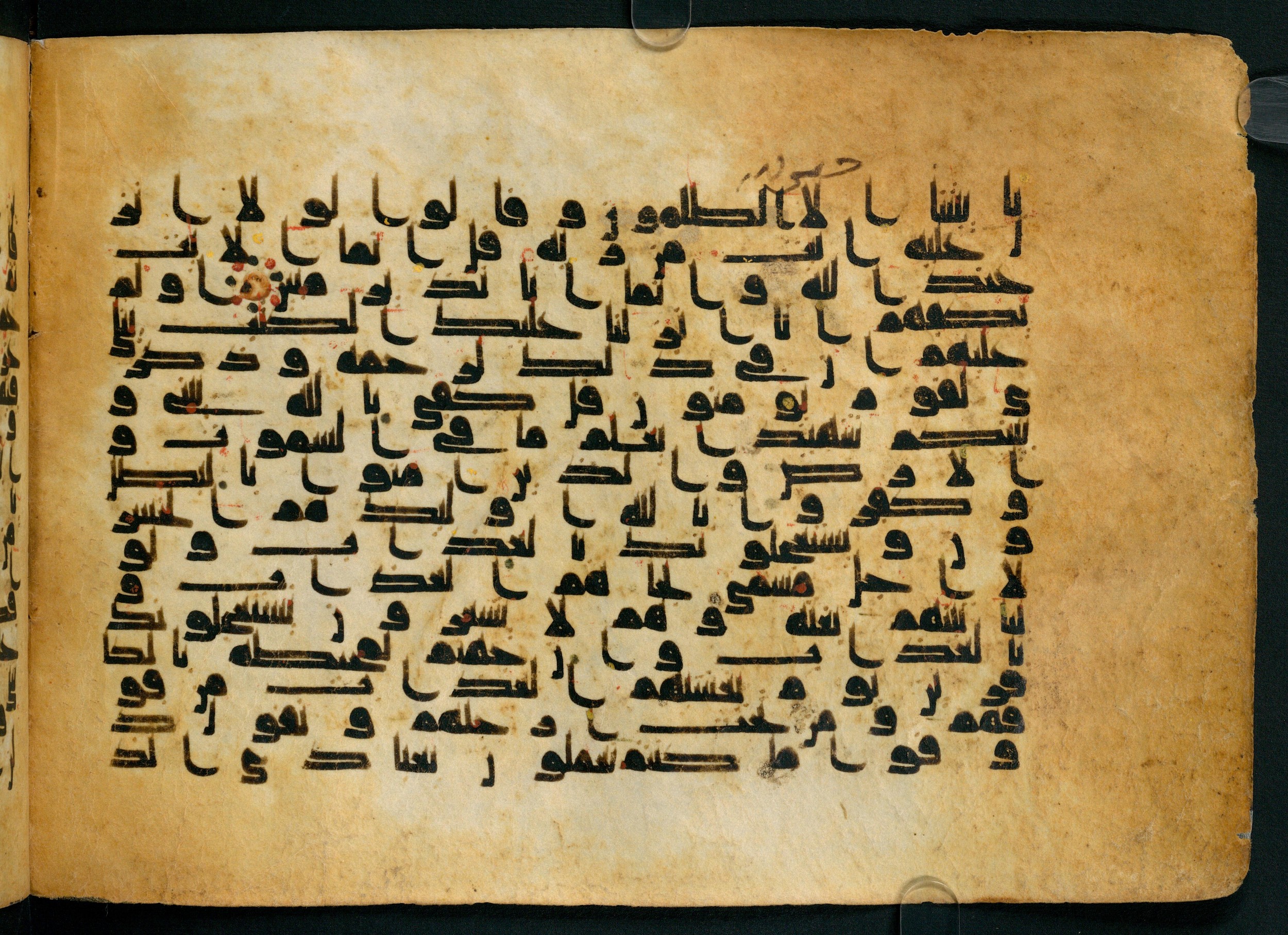 Cairo, Khedivial Library, Moritz 1905, table 31-36 (Scan 2), in Kūfī script, showing Surah 29:49 from 8th to 9th Century AD found in Unknown, currently housed at Unknown (formerly Khedivial Library, Cairo)