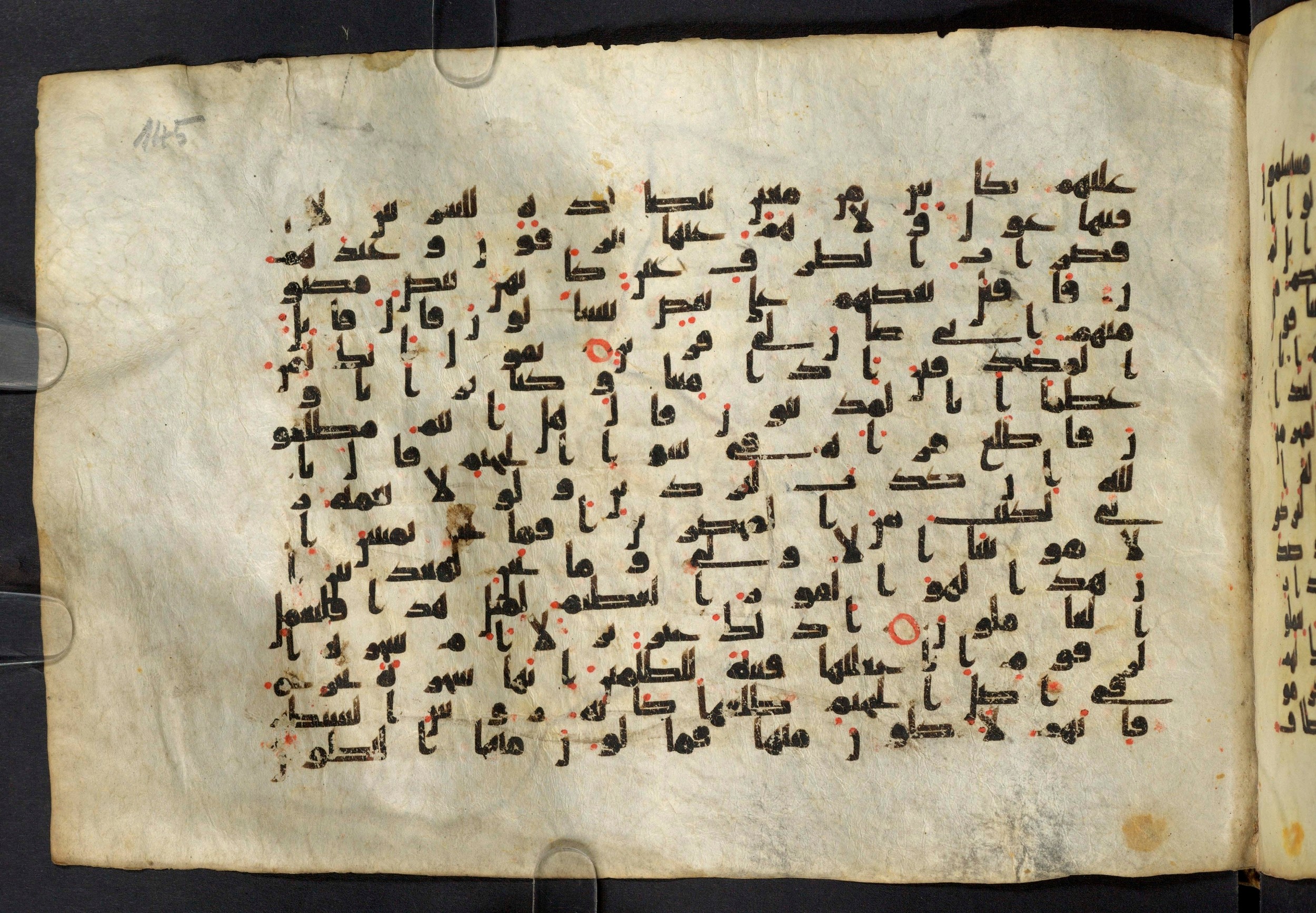 Moritz 1905, Tables 39-40, in Kūfī A.I script, showing Surah 37:49 from 8th Century AD found in Bahnasa (Oxyrynchos), Egypt, currently housed at Egyptian National Library and Archives, Cairo