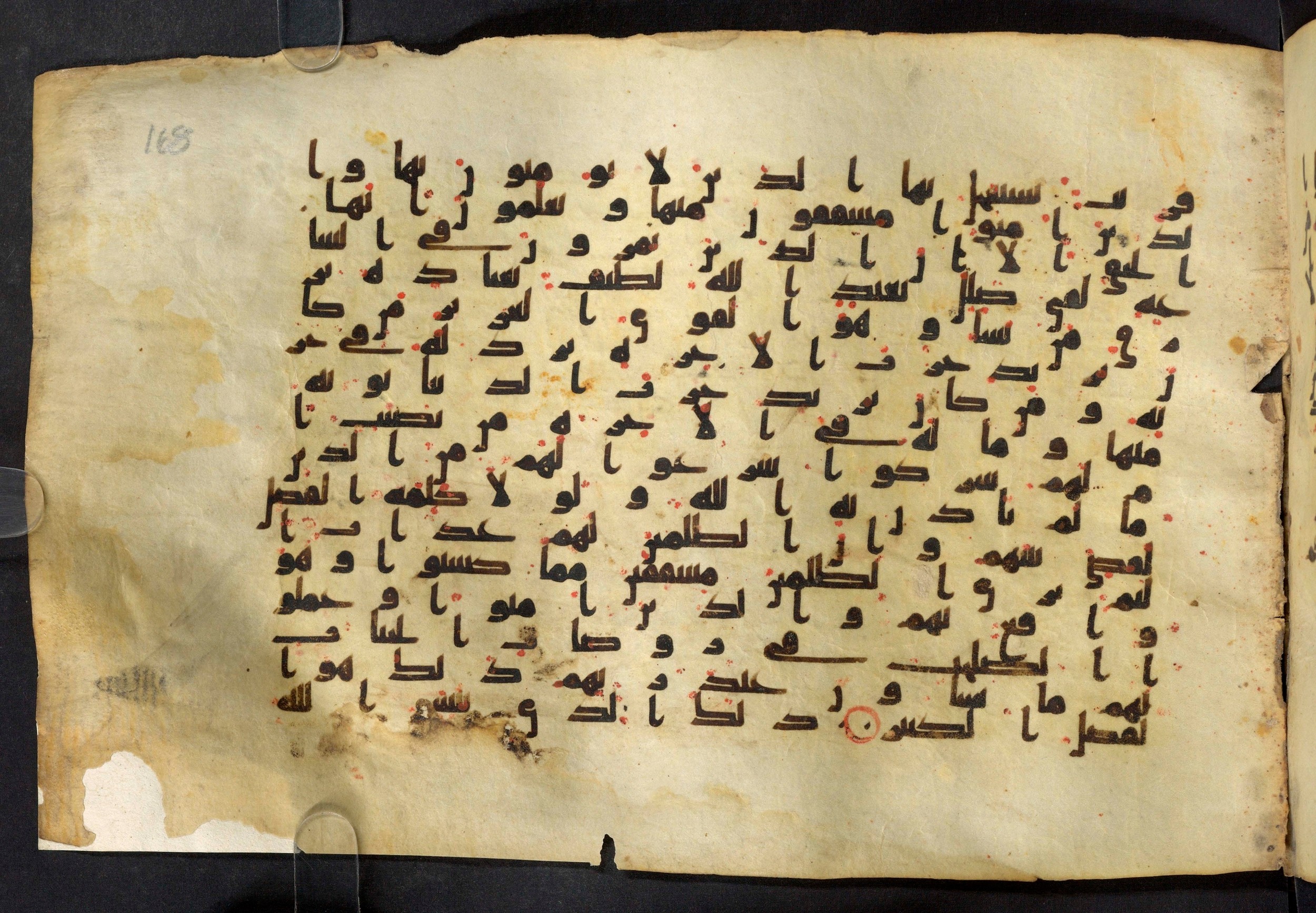 Moritz 1905, Tables 39-40 (Scan 1), in Kūfī A.I script, showing Surah 42:23 from 8th Century AD found in Bahnasa (Oxyrynchos), Egypt, currently housed at Egyptian National Library and Archives, Cairo