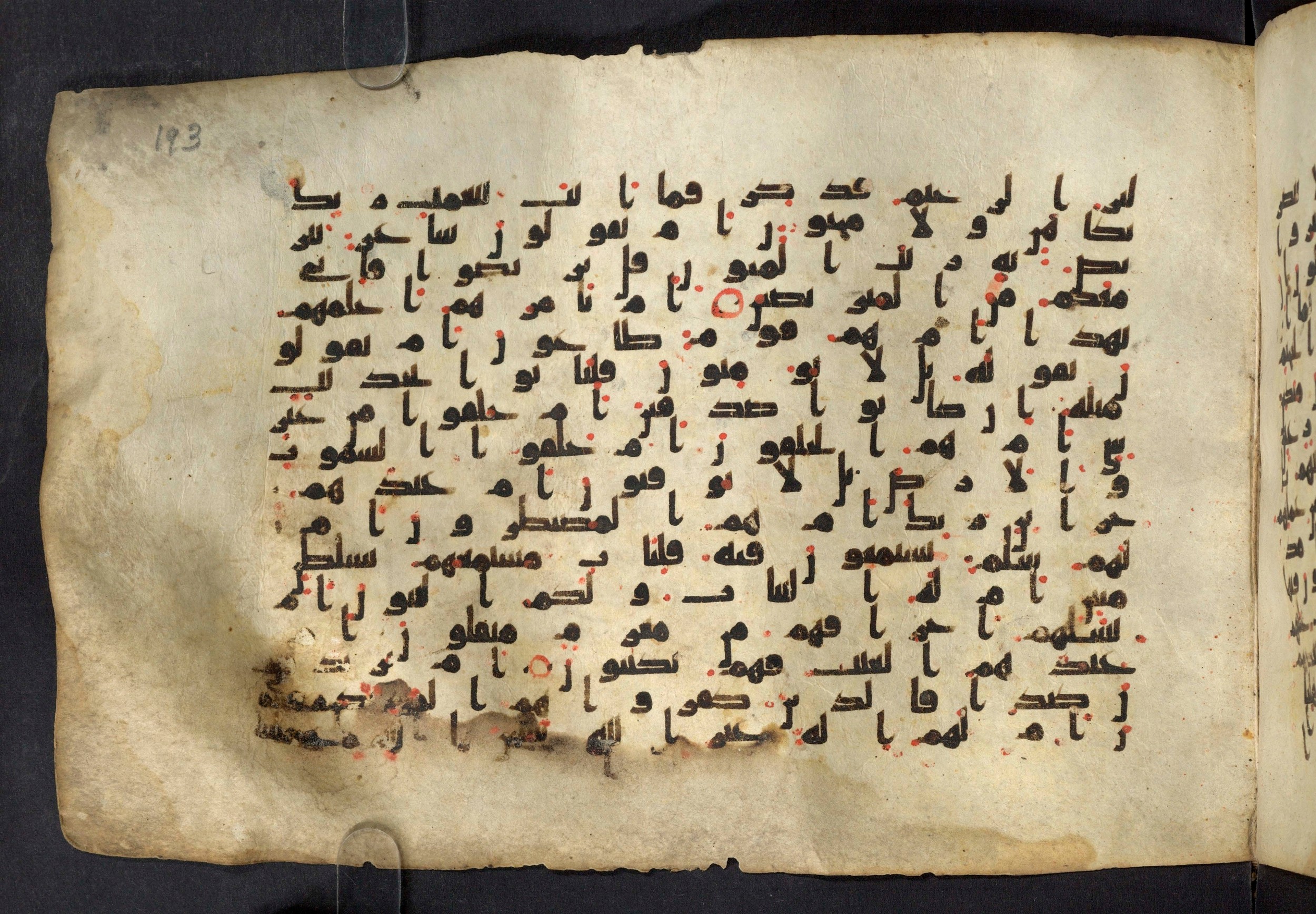Moritz 1905, Tables 39-40, in Kūfī A.I script, showing Surah 52:39 from 8th Century AD found in Bahnasa (Oxyrynchos), Egypt, currently housed at Egyptian National Library and Archives, Cairo