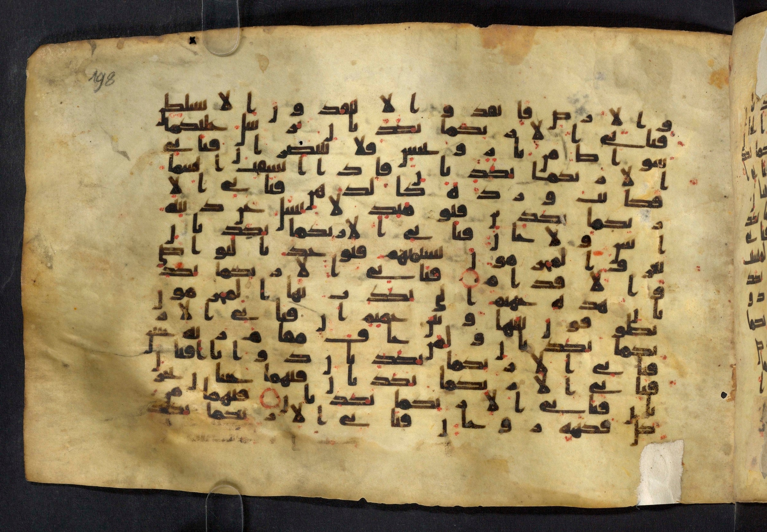 Moritz 1905, Tables 39-40, in Kūfī A.I script, showing Surah 55:39 from 8th Century AD found in Bahnasa (Oxyrynchos), Egypt, currently housed at Egyptian National Library and Archives, Cairo