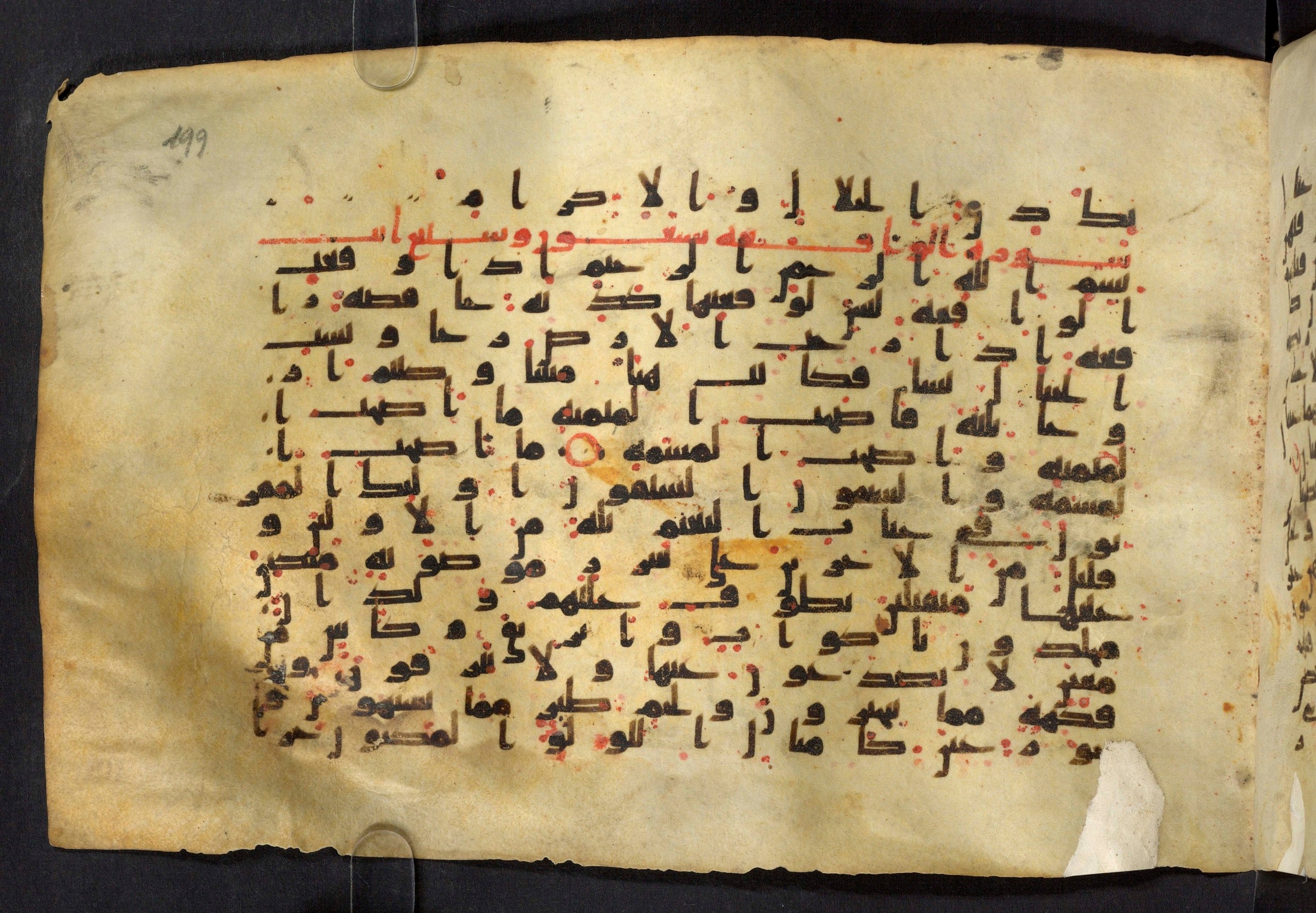 Moritz 1905, Tables 39-40, in Kūfī A.I script, showing Surah 56:21 from 8th Century AD found in Bahnasa (Oxyrynchos), Egypt, currently housed at Egyptian National Library and Archives, Cairo