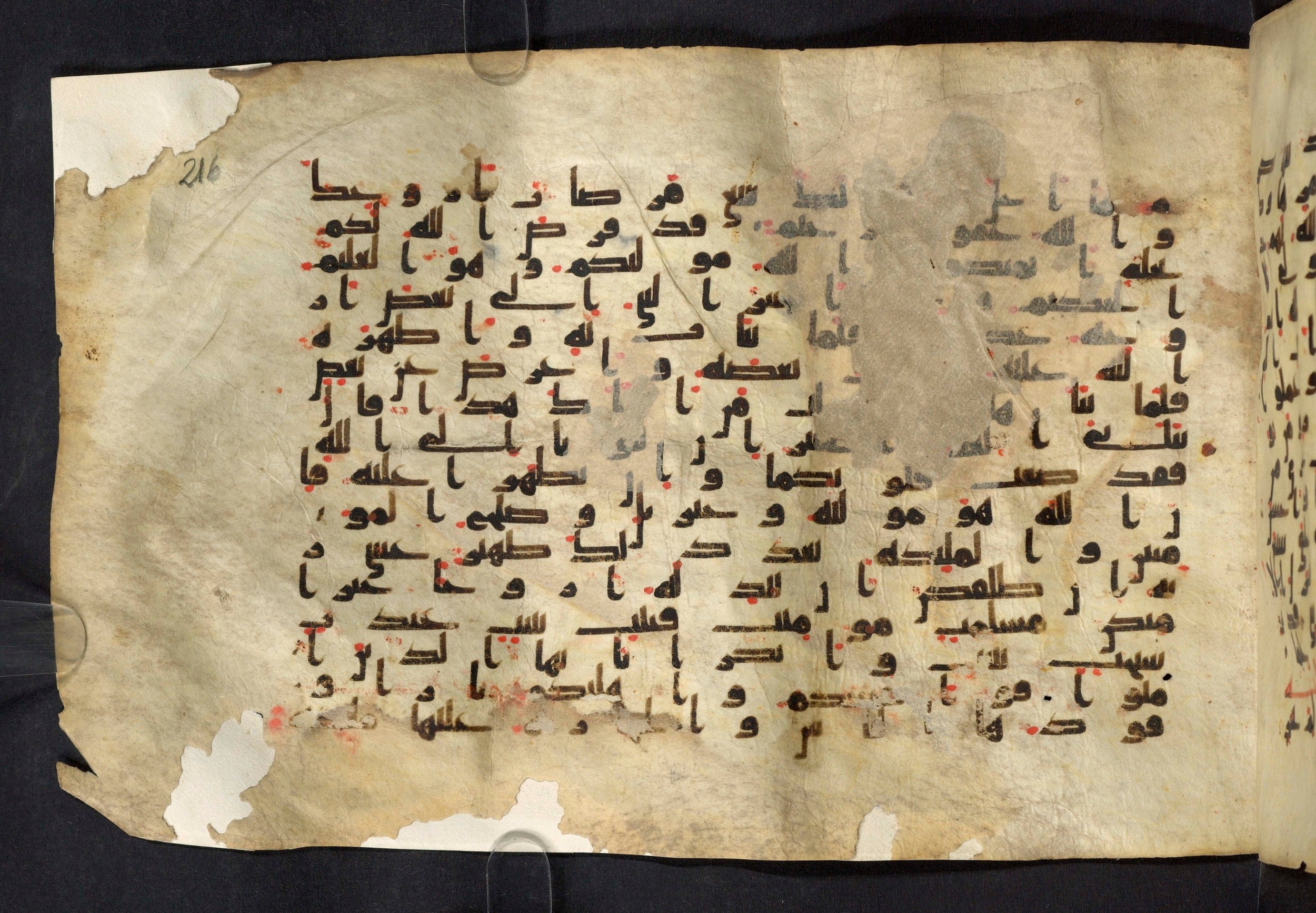 Moritz 1905, Tables 39-40 (Scan 1), in Kūfī A.I script, showing Surah 66:6 from 8th Century AD found in Bahnasa (Oxyrynchos), Egypt, currently housed at Egyptian National Library and Archives, Cairo