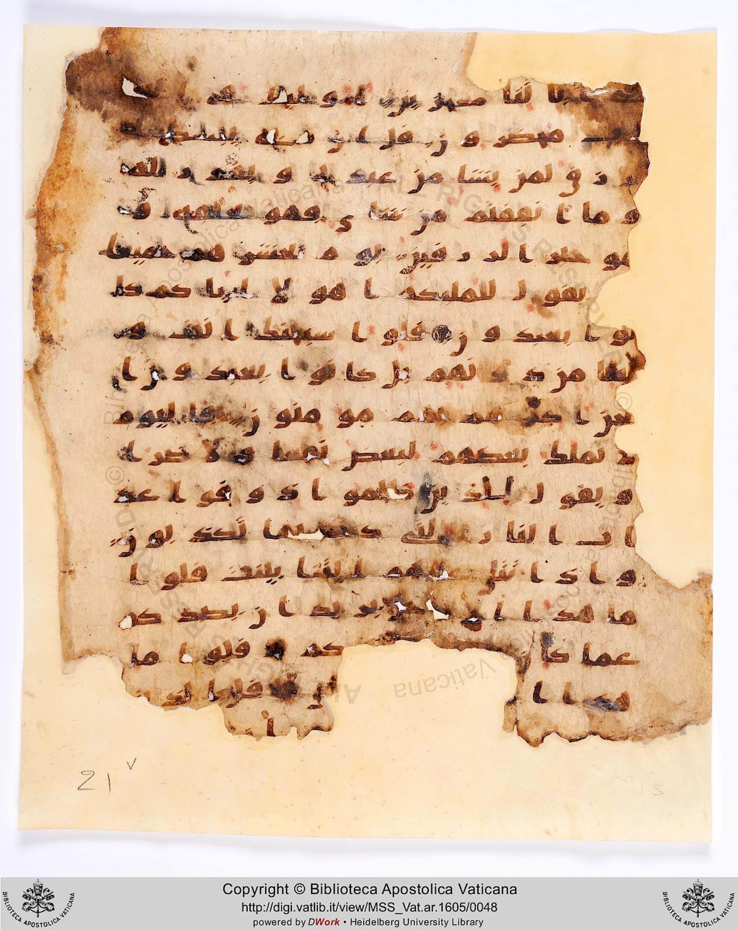 Moritz 1905, Tables 39-40 (Scan 2), in Kūfī A.I script, showing Surah 34:40 from 8th Century AD found in Bahnasa (Oxyrynchos), Egypt, currently housed at Egyptian National Library and Archives, Cairo