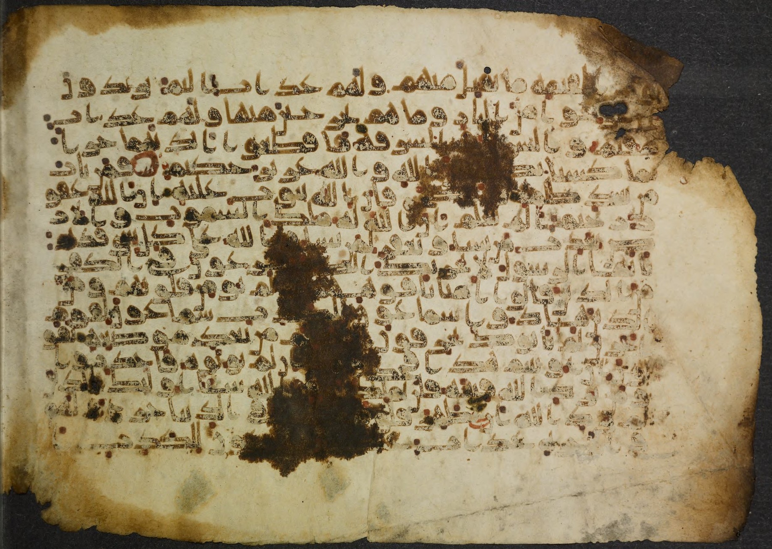 Princeton University Library, 14 G (e), in Kūfī script, showing Surah 5:39 from 9th Century AD found in Unknown, currently housed at Princeton University Library, Princeton, New Jersey