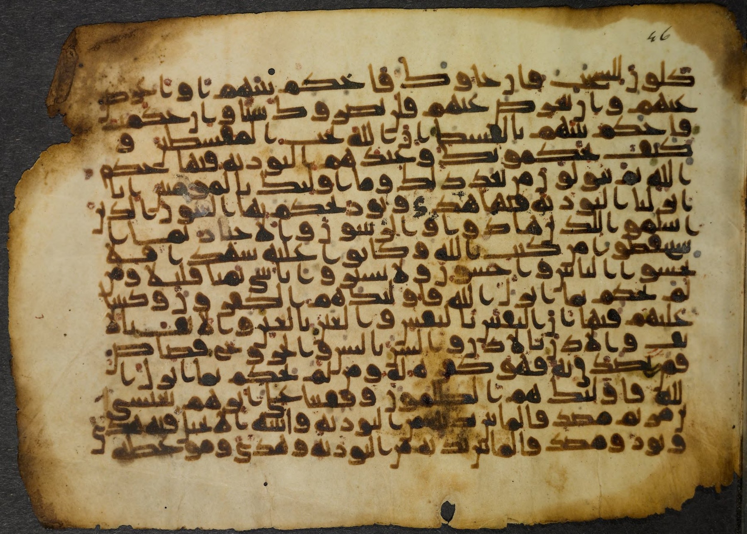 Princeton University Library, 14 G (e), in Kūfī script, showing Surah 5:43 from 9th Century AD found in Unknown, currently housed at Princeton University Library, Princeton, New Jersey