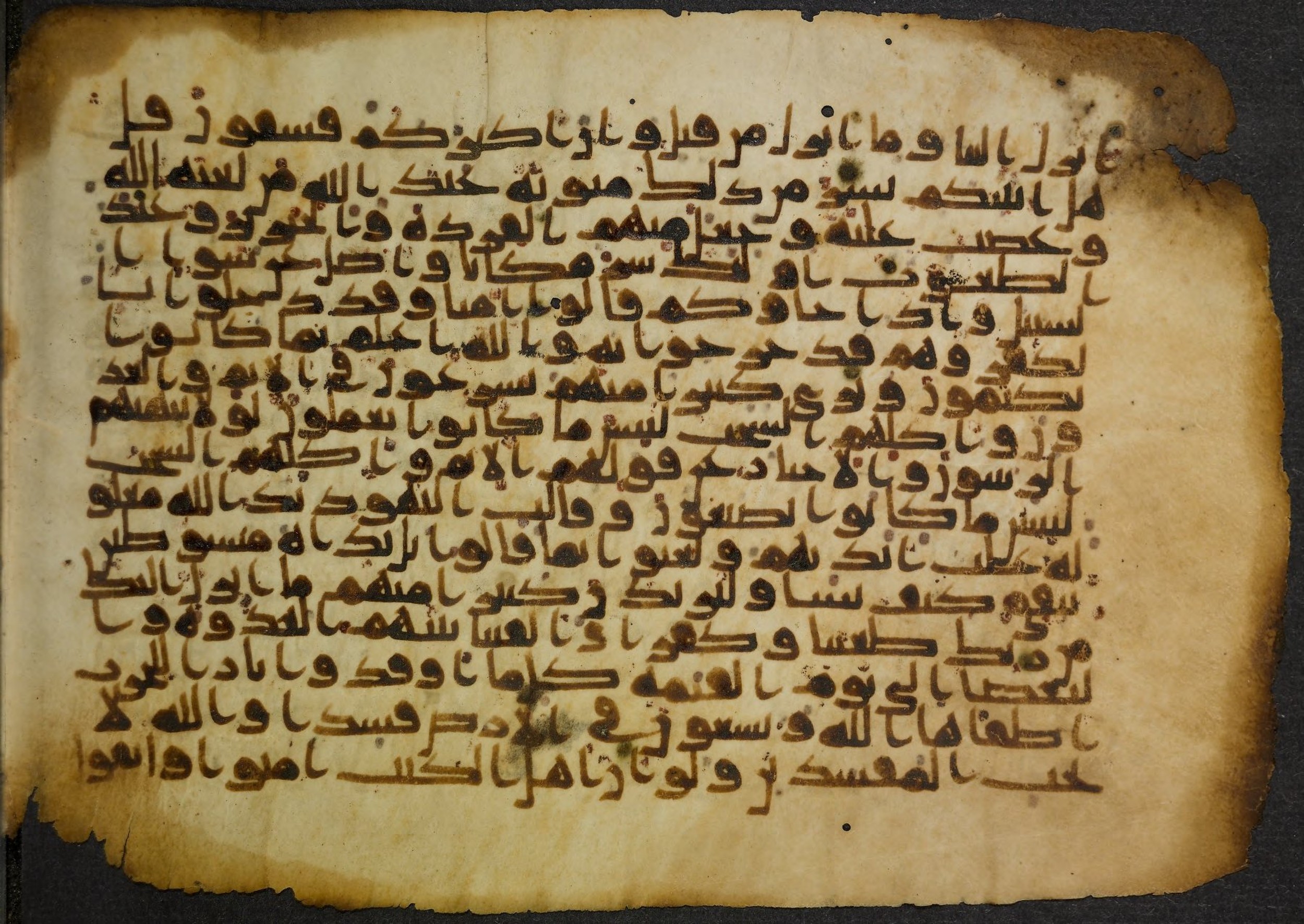 Princeton University Library, 14 G (e) (Scan 1), in Kūfī script, showing Surah 5:65 from 9th Century AD found in Unknown, currently housed at Princeton University Library, Princeton, New Jersey