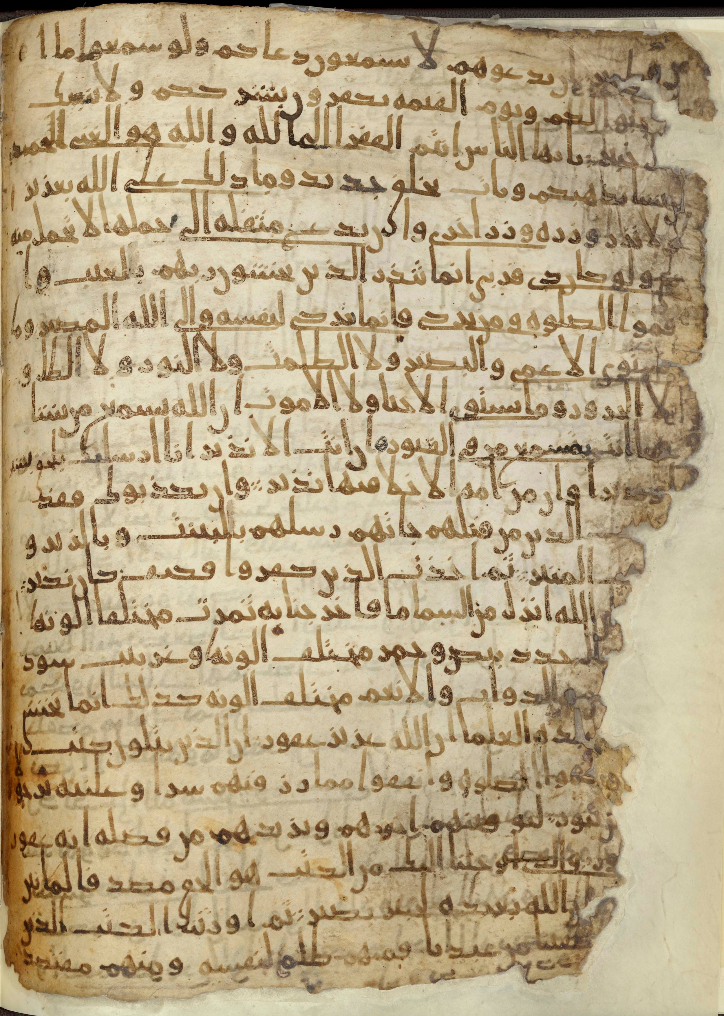 Chester Beatty Library Is 1615I, in Ḥiǧāzī script, showing Surah 35:21 from Late 7th to Early 8th Century AD found in Egypt, currently housed at Chester Beatty Library (Leabharlann Chester Beatty), Dublin