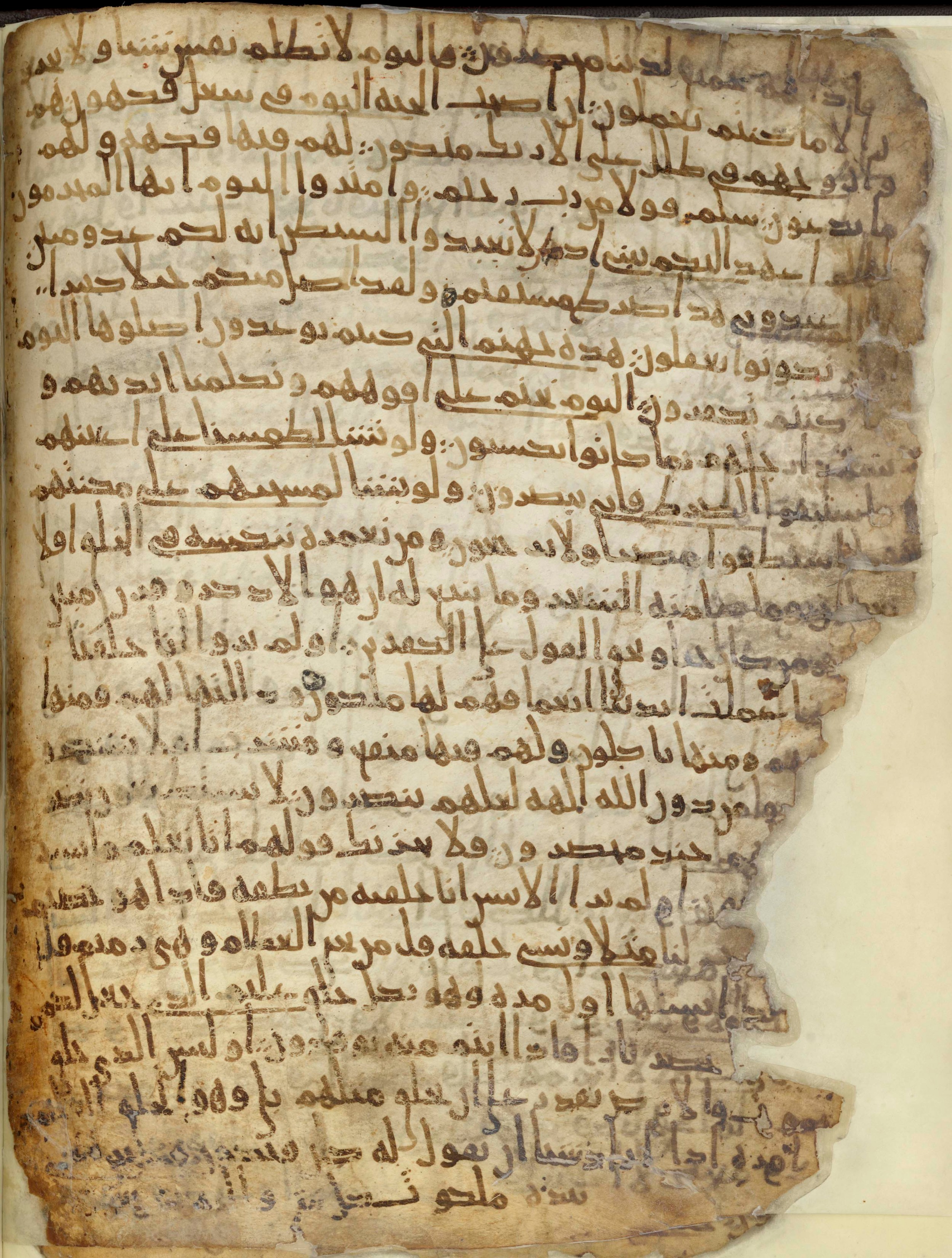 Chester Beatty Library Is 1615I, in Ḥiǧāzī script, showing Surah 36:76 from Late 7th to Early 8th Century AD found in Egypt, currently housed at Chester Beatty Library (Leabharlann Chester Beatty), Dublin