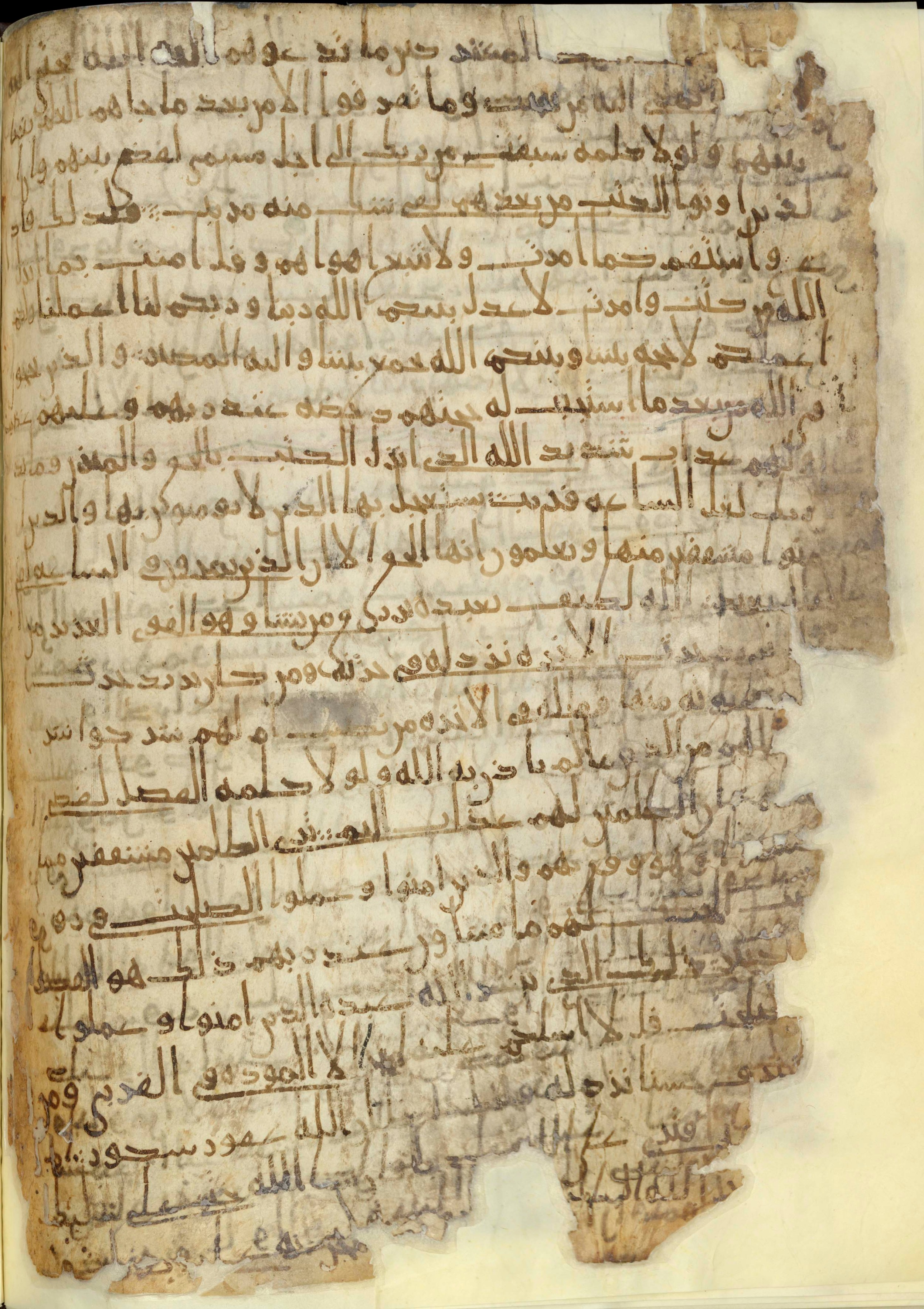 Chester Beatty Library Is 1615I, in Ḥiǧāzī script, showing Surah 42:16 from Late 7th to Early 8th Century AD found in Egypt, currently housed at Chester Beatty Library (Leabharlann Chester Beatty), Dublin