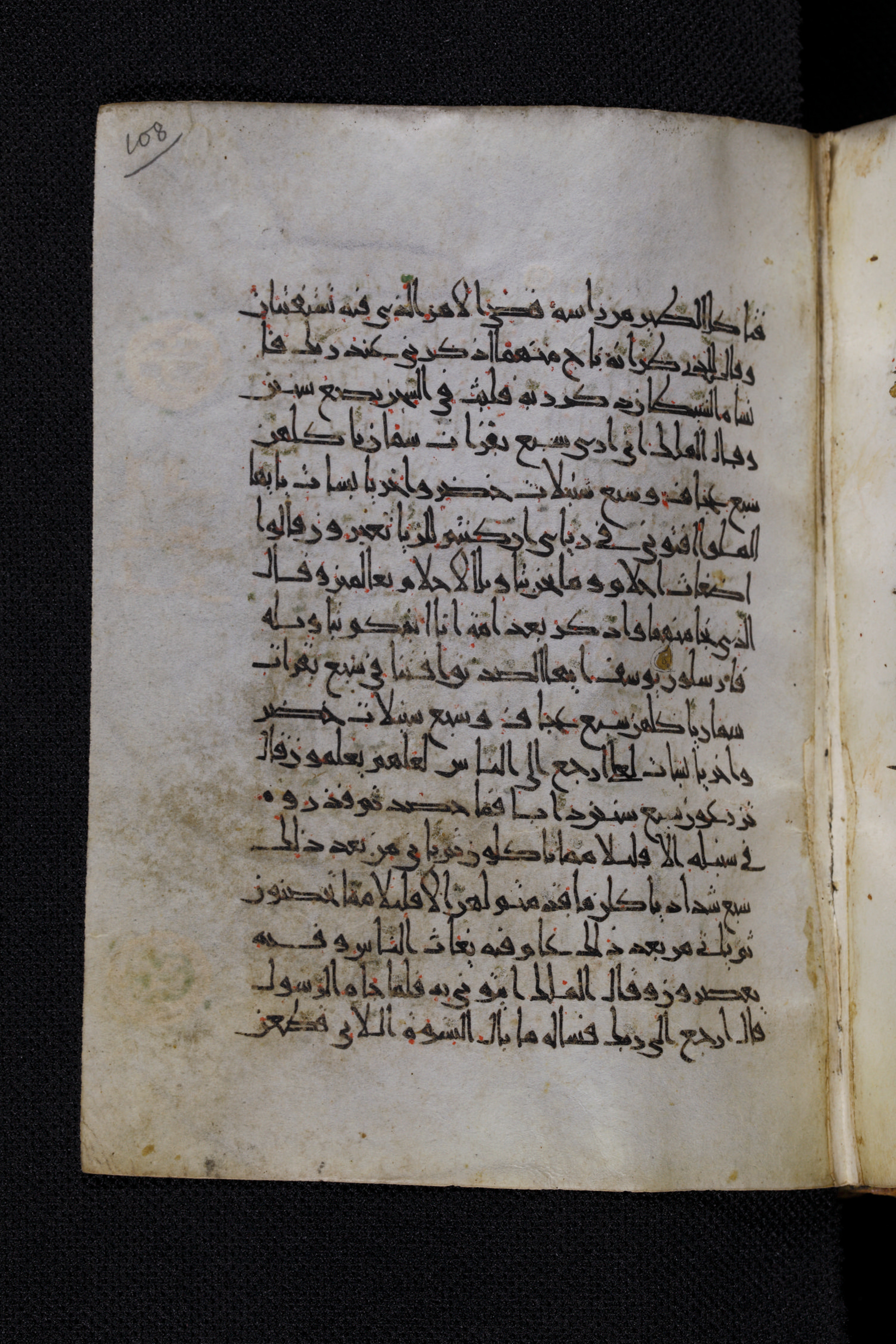 Diez A oct 172, in Transitional Maghrebi script, showing Surah 12:49 from Late 9th to Mid 11th Century AD found in Unknown, currently housed at Staatsbibliothek zu Berlin, Berlin, Germany