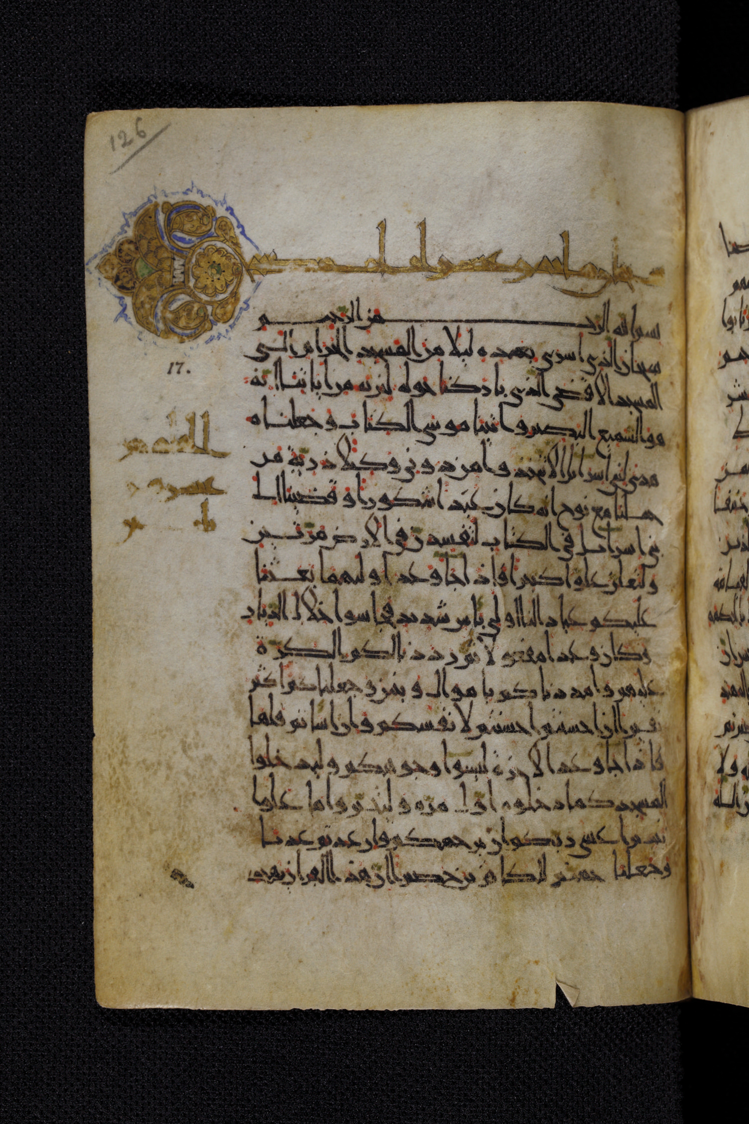 Diez A oct 172, in Transitional Maghrebi script, showing Surah 17:3 from Late 9th to Mid 11th Century AD found in Unknown, currently housed at Staatsbibliothek zu Berlin, Berlin, Germany