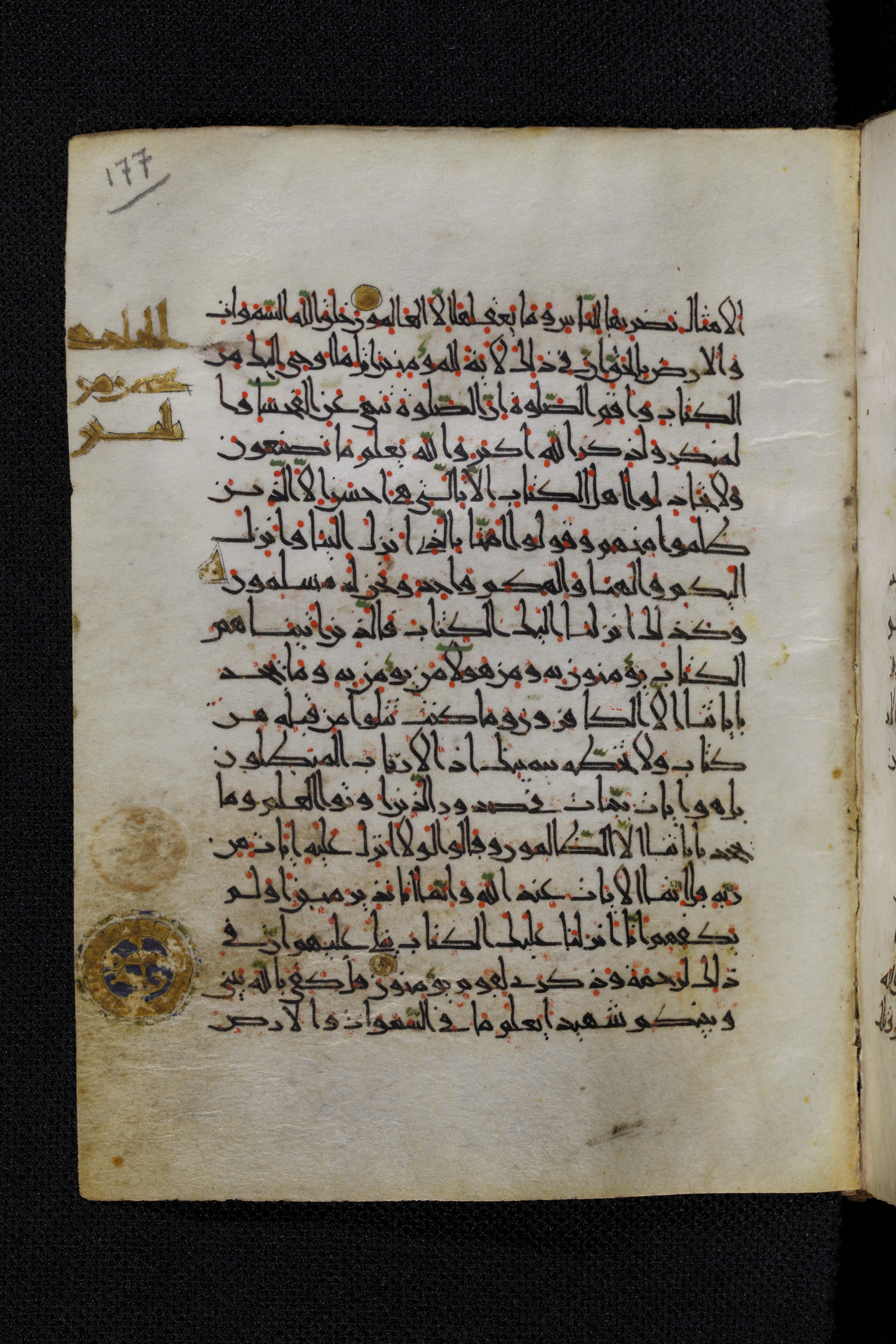 Diez A oct 172, in Transitional Maghrebi script, showing Surah 29:49 from Late 9th to Mid 11th Century AD found in Unknown, currently housed at Staatsbibliothek zu Berlin, Berlin, Germany