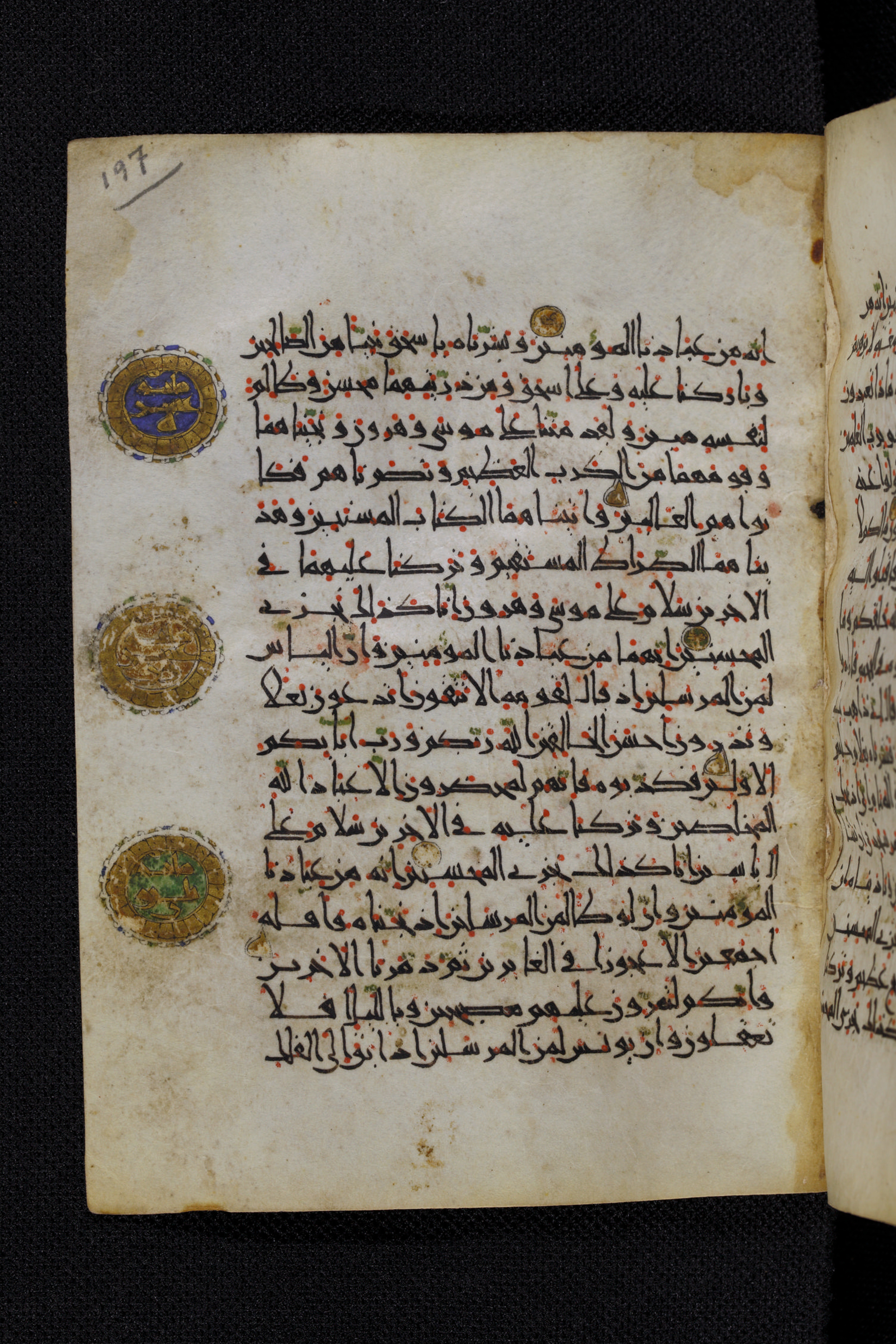 Diez A oct 172, in Transitional Maghrebi script, showing Surah 37:113 from Late 9th to Mid 11th Century AD found in Unknown, currently housed at Staatsbibliothek zu Berlin, Berlin, Germany