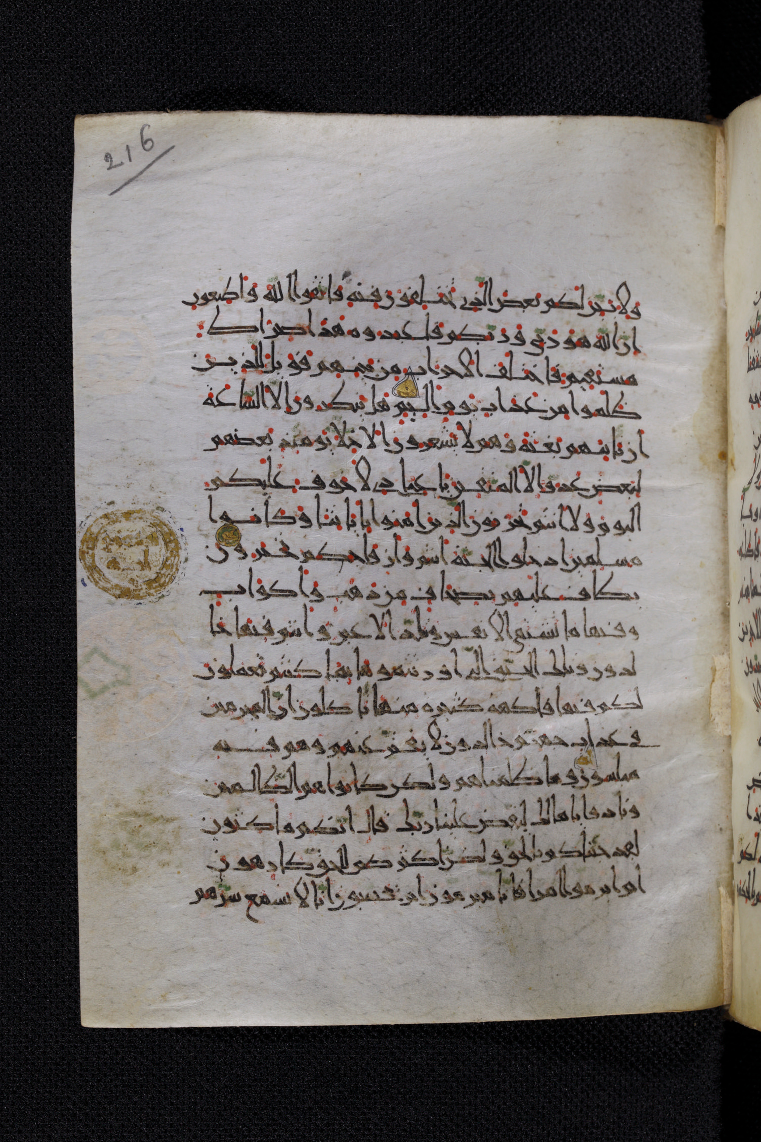 Diez A oct 172, in Transitional Maghrebi script, showing Surah 43:71 from Late 9th to Mid 11th Century AD found in Unknown, currently housed at Staatsbibliothek zu Berlin, Berlin, Germany