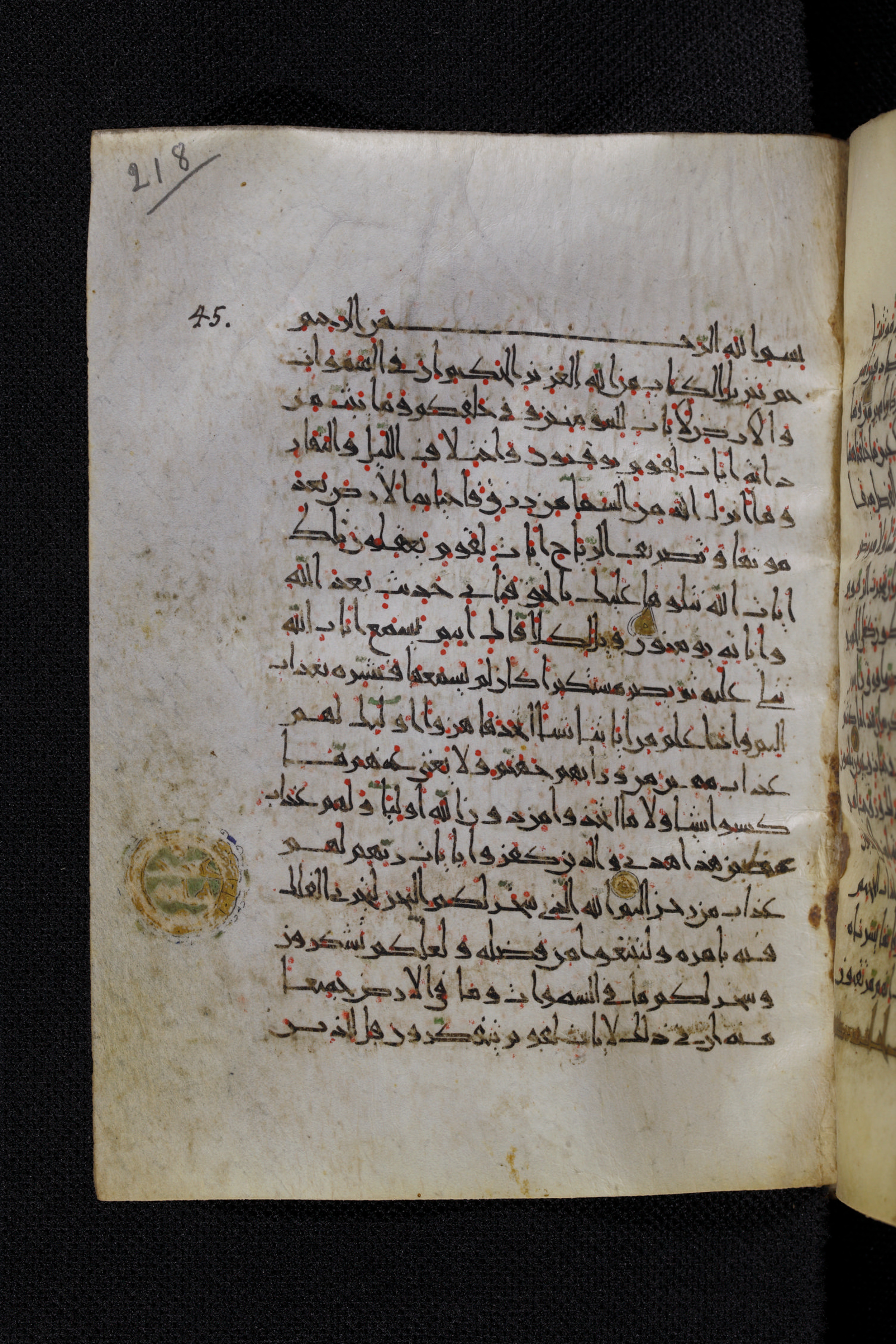 Diez A oct 172, in Transitional Maghrebi script, showing Surah 45:13 from Late 9th to Mid 11th Century AD found in Unknown, currently housed at Staatsbibliothek zu Berlin, Berlin, Germany