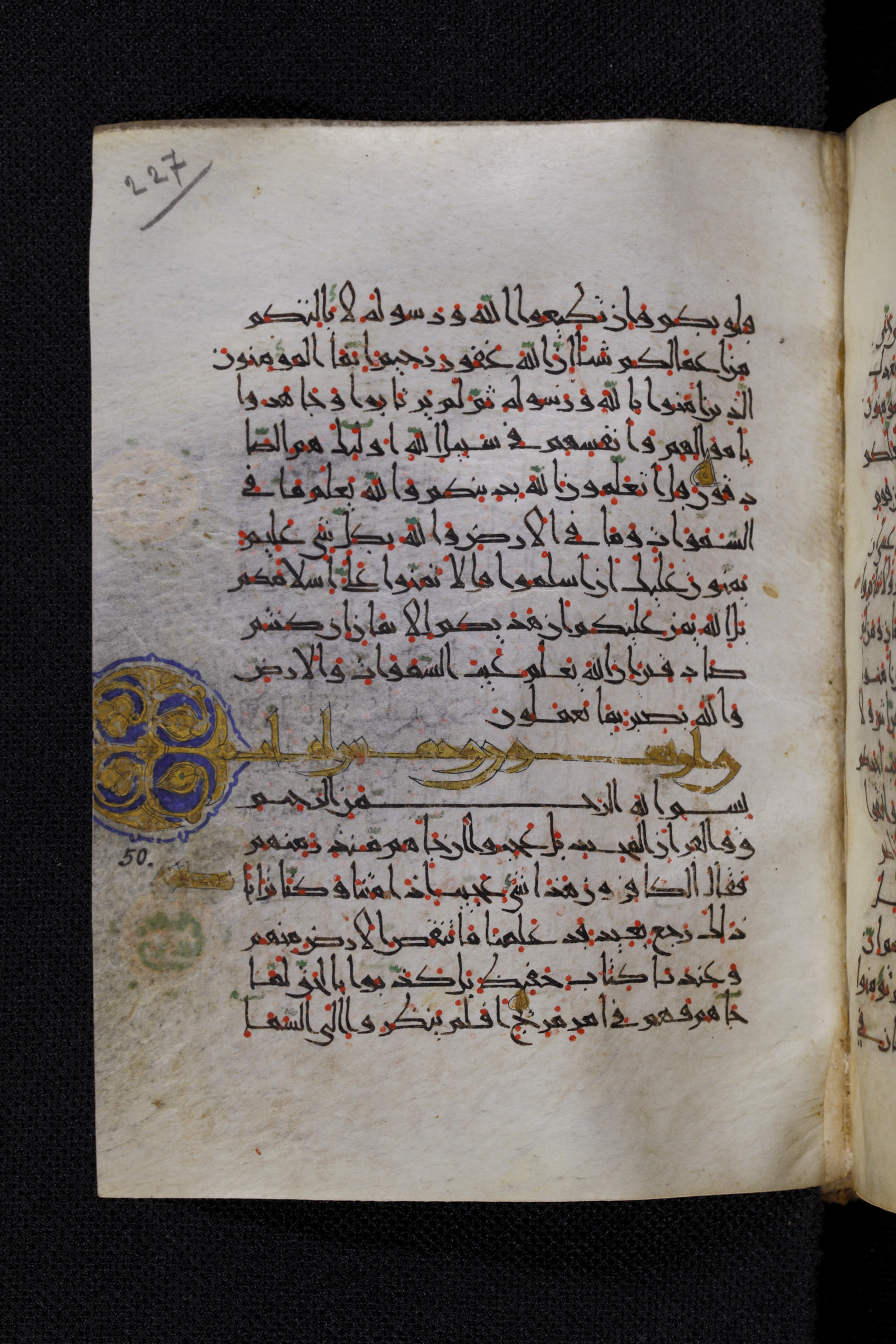 Diez A oct 172, in Transitional Maghrebi script, showing Surah 49:18 from Late 9th to Mid 11th Century AD found in Unknown, currently housed at Staatsbibliothek zu Berlin, Berlin, Germany