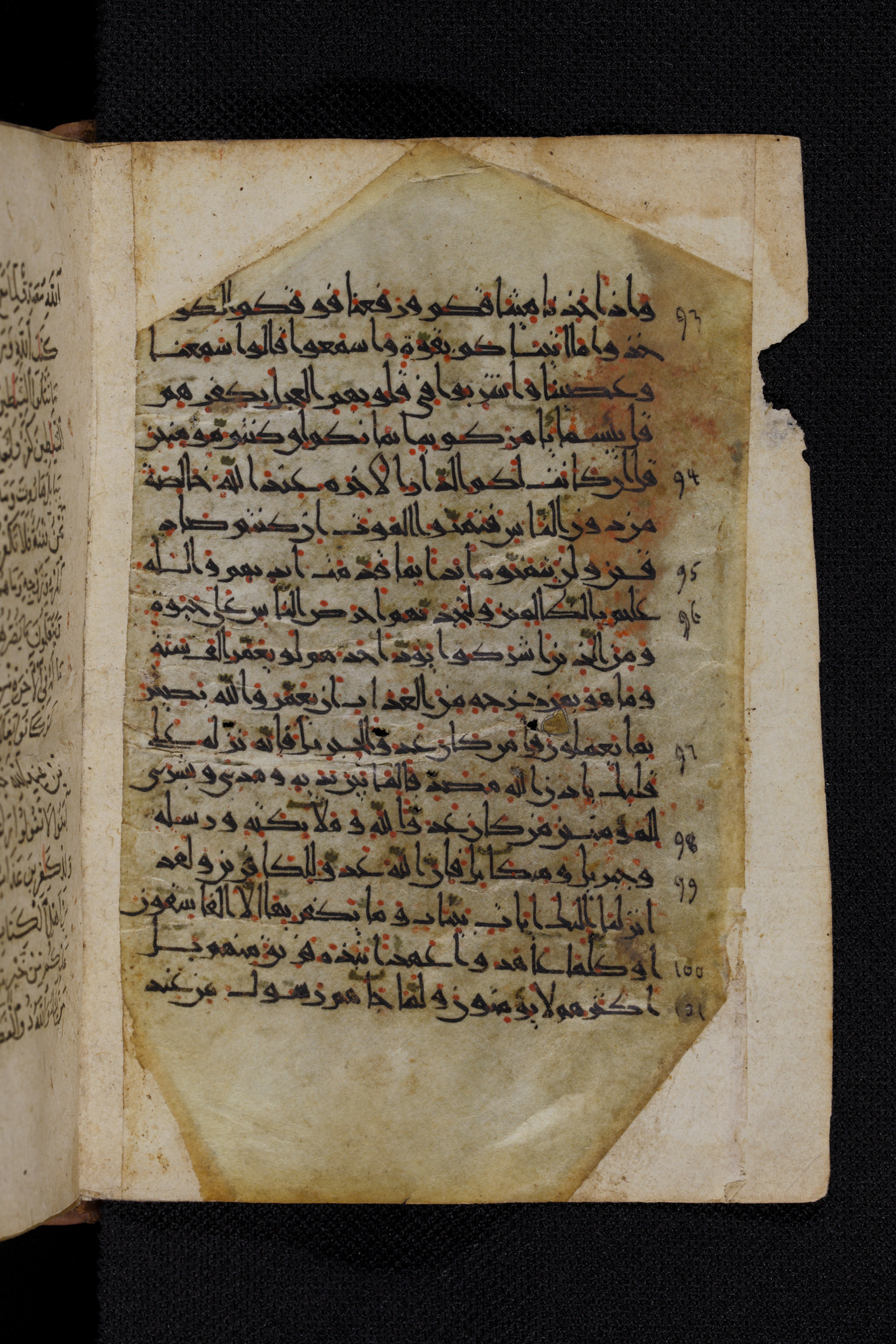 Diez A oct 172, in Transitional Maghrebi script, showing Surah 2:96 from Late 9th to Mid 11th Century AD found in Unknown, currently housed at Staatsbibliothek zu Berlin, Berlin, Germany
