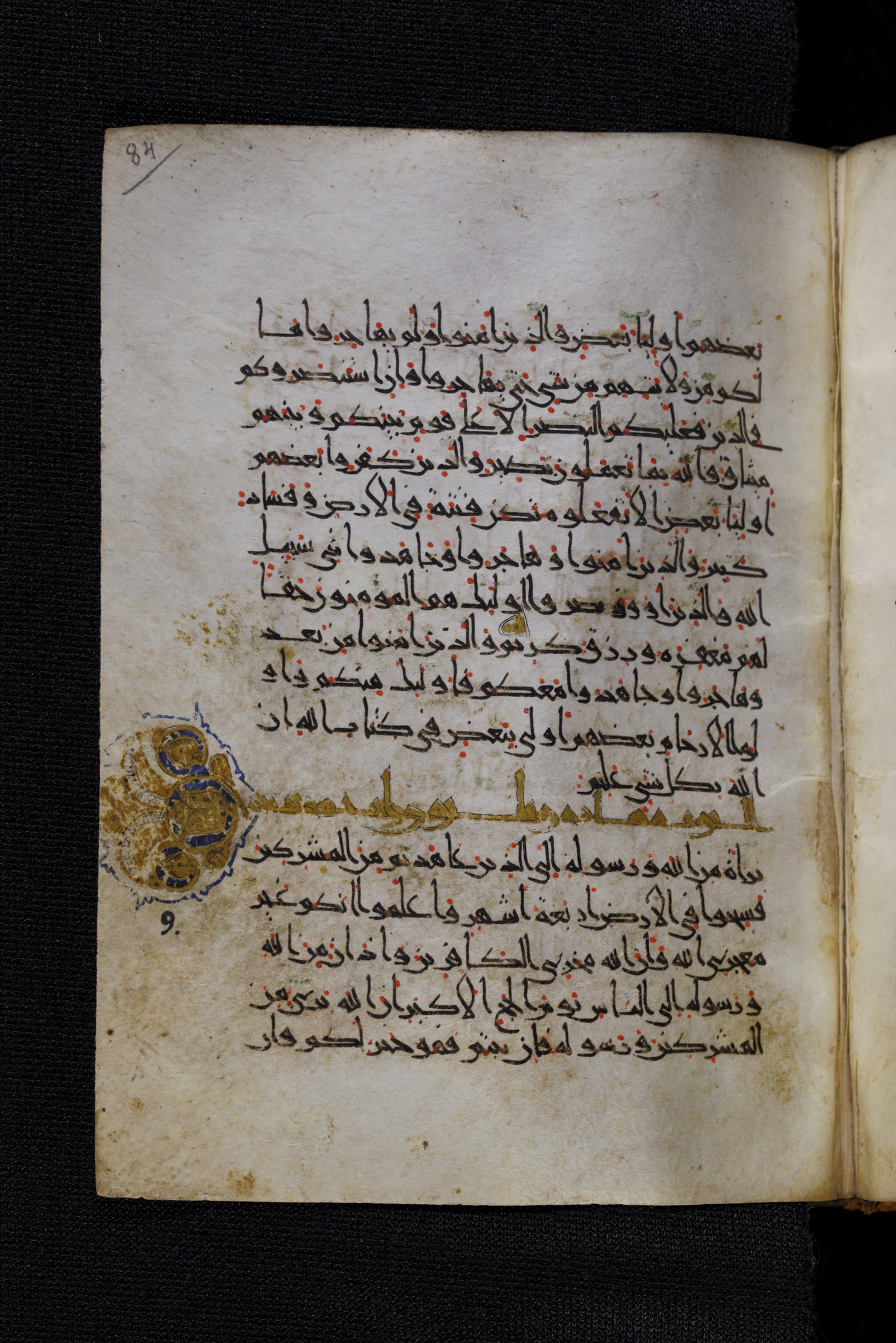 Diez A oct 172, in Transitional Maghrebi script, showing Surah 9:2 from Late 9th to Mid 11th Century AD found in Unknown, currently housed at Staatsbibliothek zu Berlin, Berlin, Germany