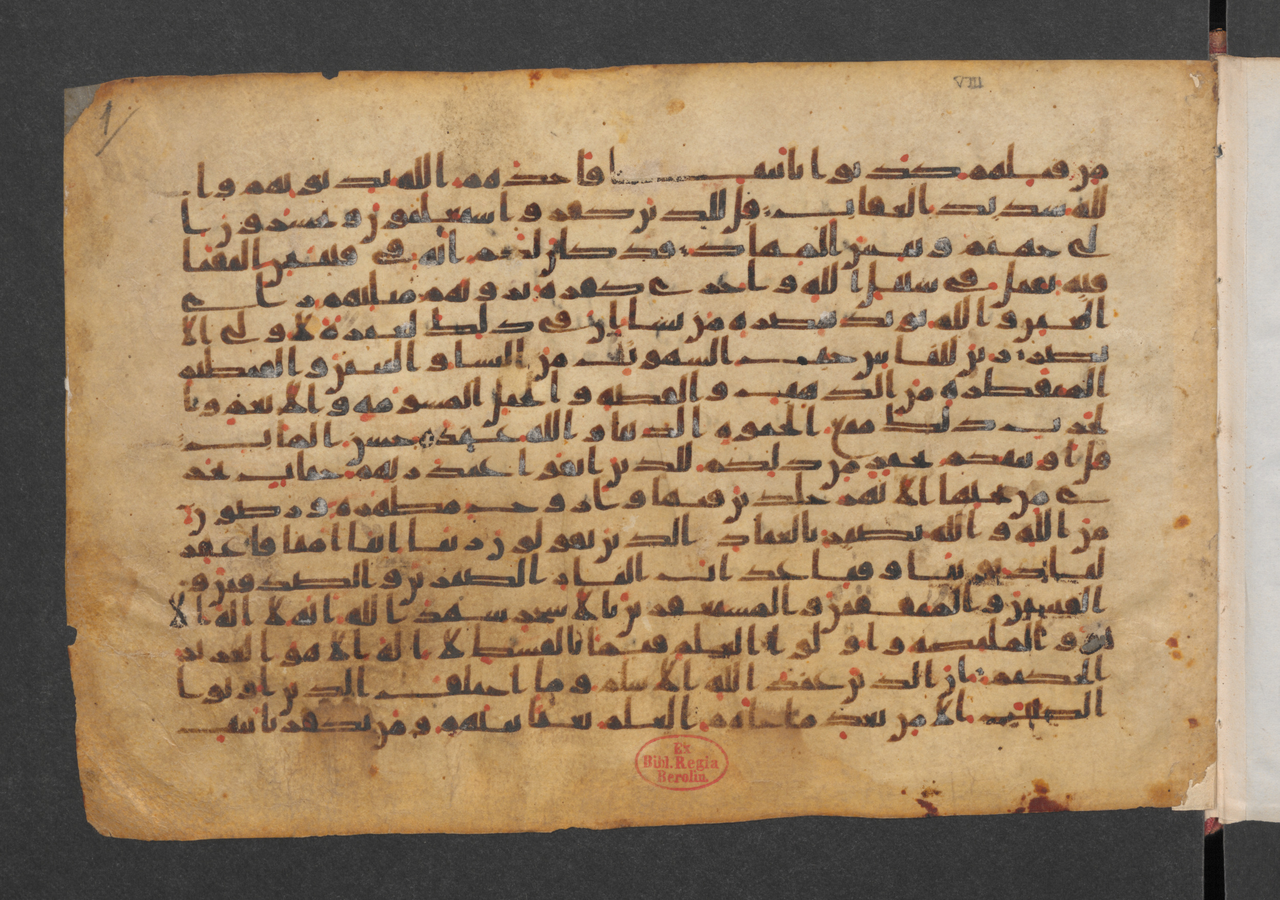 Wetzstein II 1920 (Ahlwardt 308), in kūfī C script, showing Surah 3:16 from Mid-8th to Late 9th Century AD found in Damascus, Syria, currently housed at Staatsbibliothek zu Berlin, Berlin, Germany