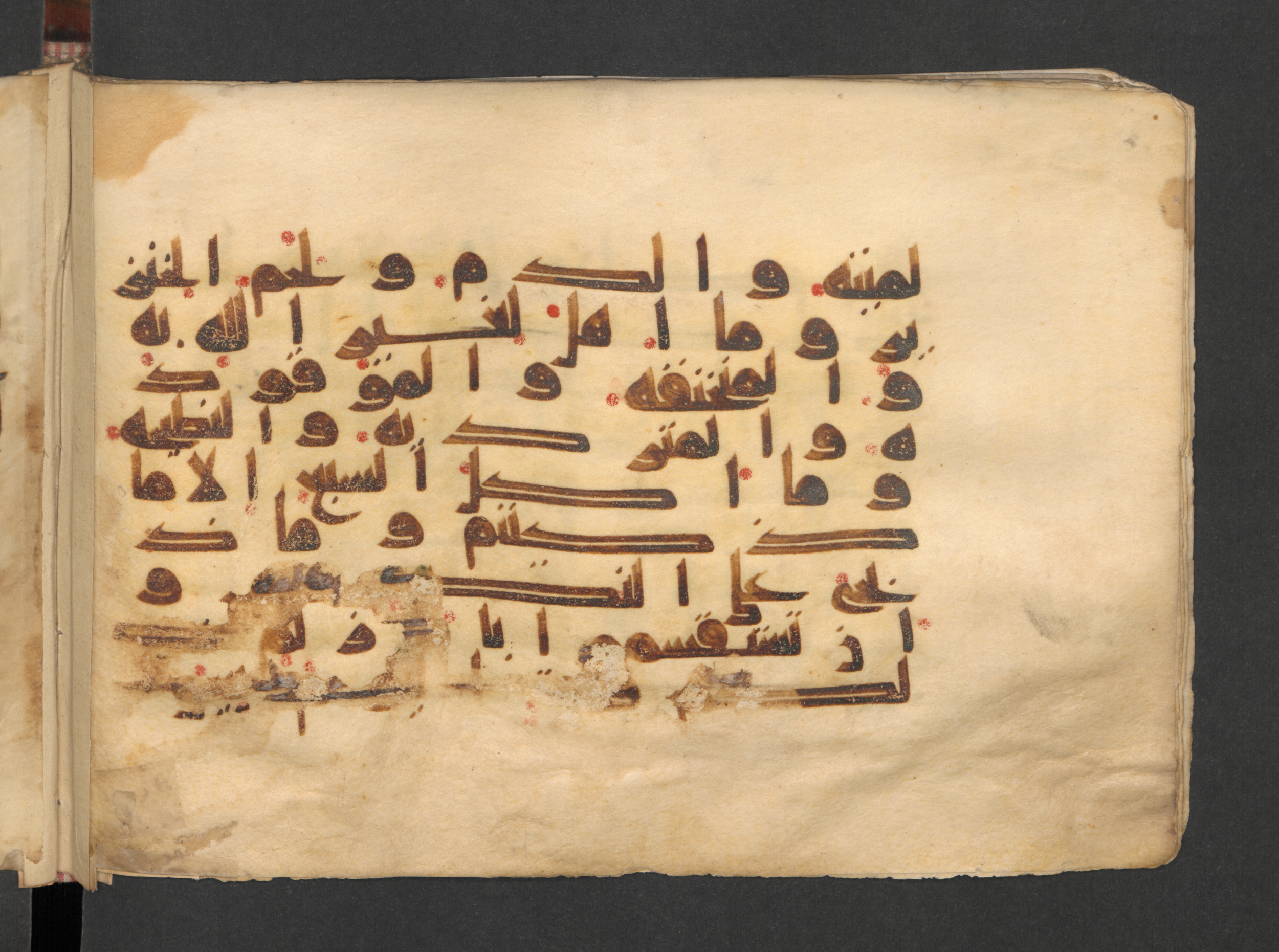 Berlin, Staatsbibliothek zu Berlin, Wetzstein II 1915 (Ahlwardt 313) (Scan 2), in kūfī D script, showing Surah 5:3 from Mid 8th to Late 9th Century AD found in Damascus, Syria, currently housed at Staatsbibliothek zu Berlin, Berlin, Germany