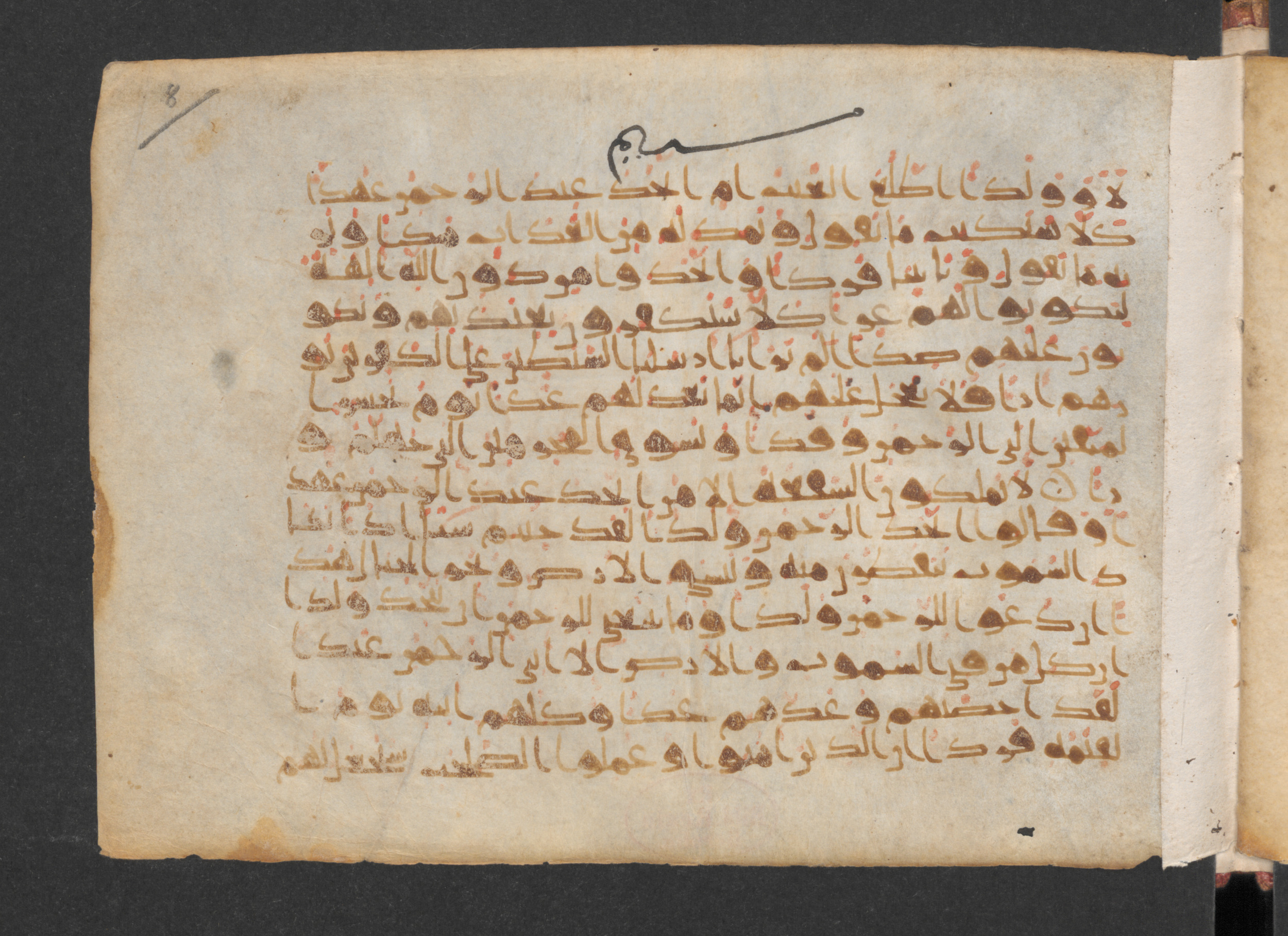 Wetzstein II 1929 (Ahlwardt 338), in New Style III script, showing Surah 19:83 from Mid 8th to Late 9th Century AD found in Damascus, Syria, currently housed at Staatsbibliothek zu Berlin, Berlin