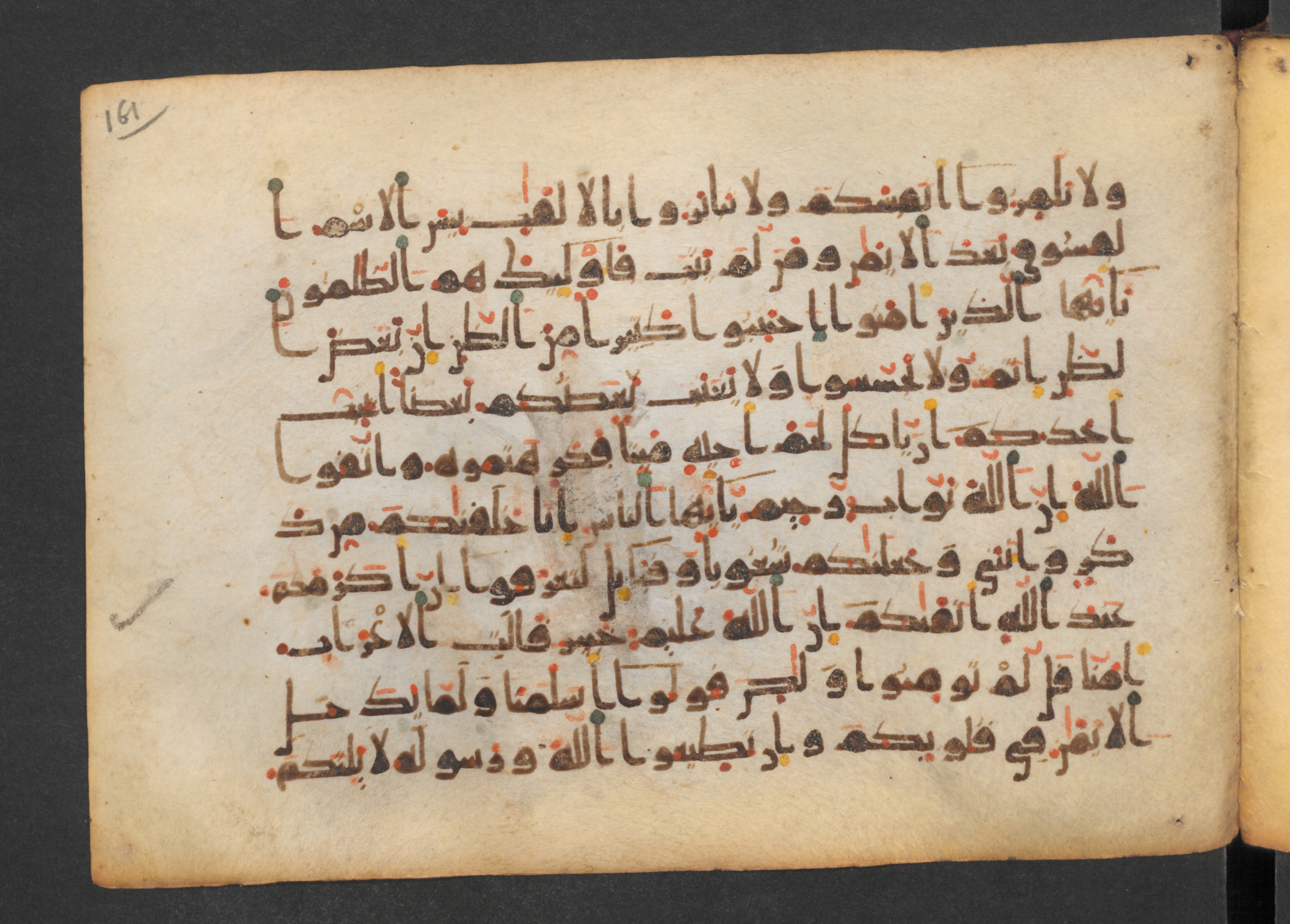 Codex Petermann I 38, in kūfī D.Vb script, showing Surah 49:12 from Mid-8th to Late 10th Century AD found in Unknown, currently housed at Staatsbibliothek zu Berlin, Berlin